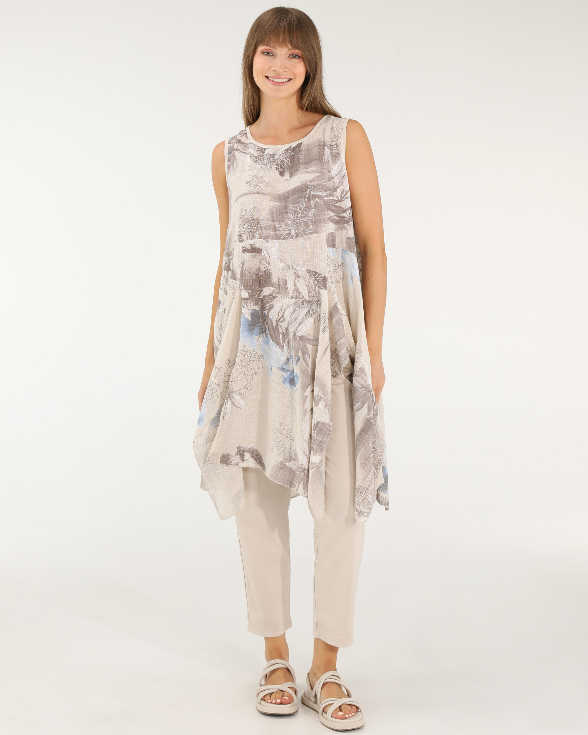 LUŹNA BLUZKA Z BAWEŁNY 109-24131 BEIGE