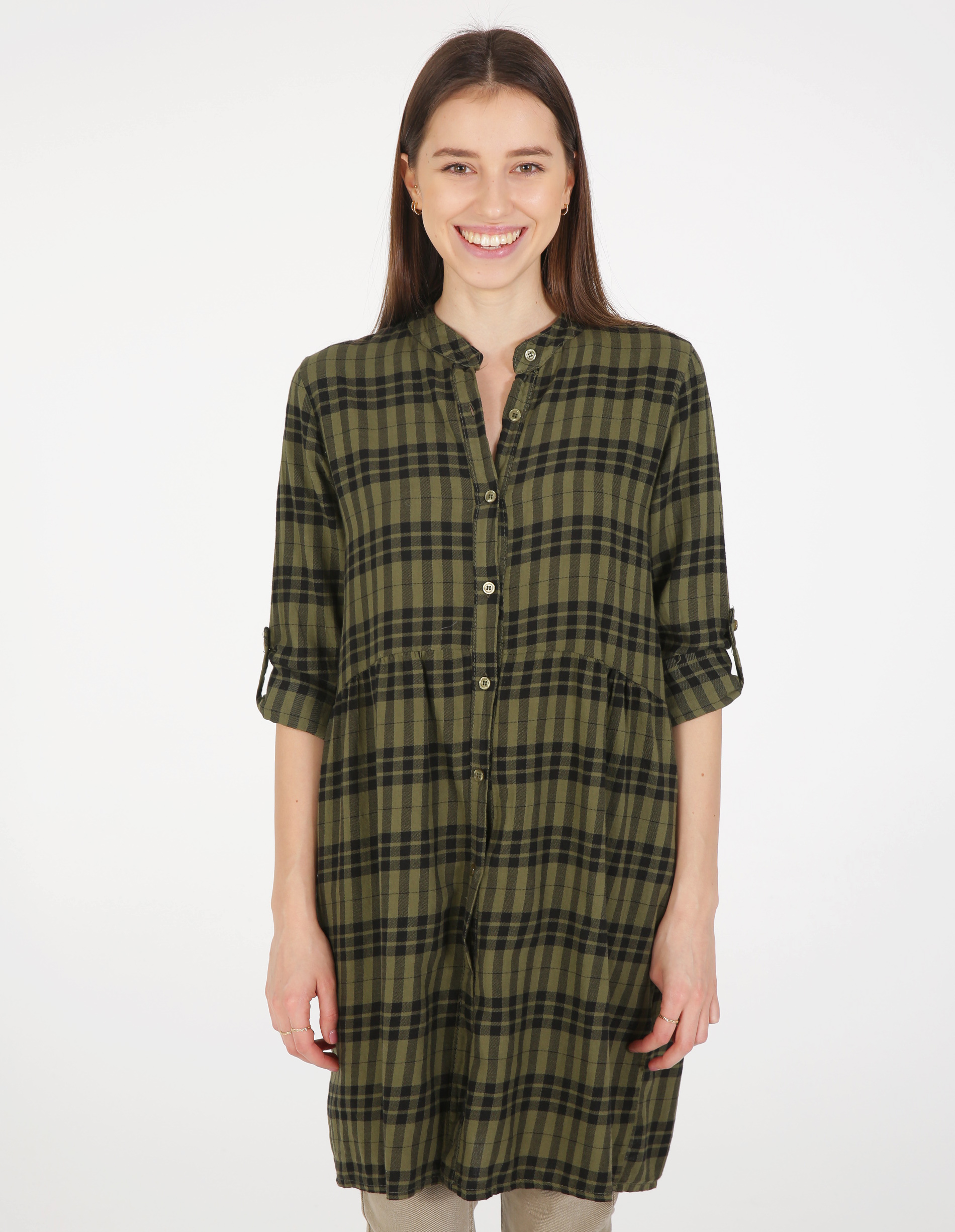 BAWEŁNIANA KOSZULA W KRATĘ 6463A KHAKI