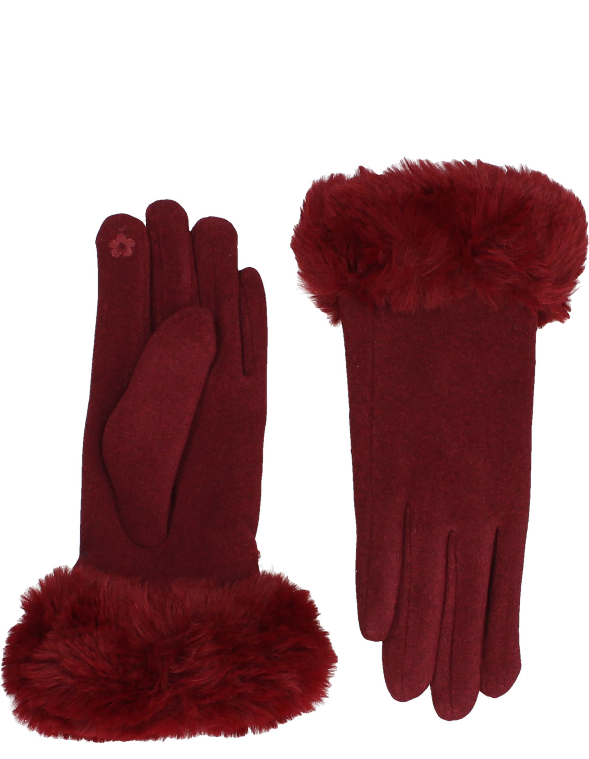 RĘKAWICZKI ZE SZTUCZNYM FUTREM 199-1934 BORDO