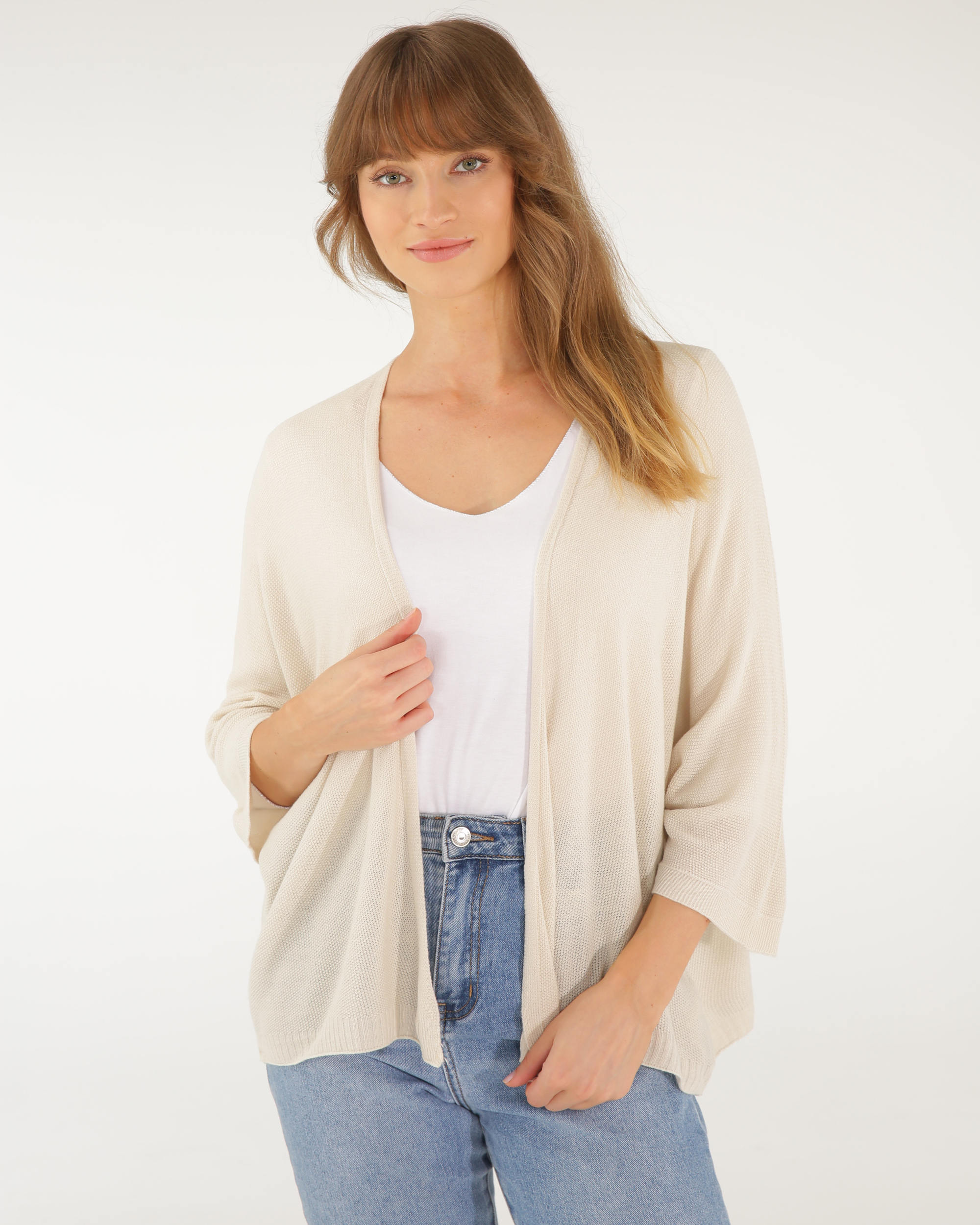 GŁADKI BEŻOWY KARDIGAN 29-206 SABBI6315