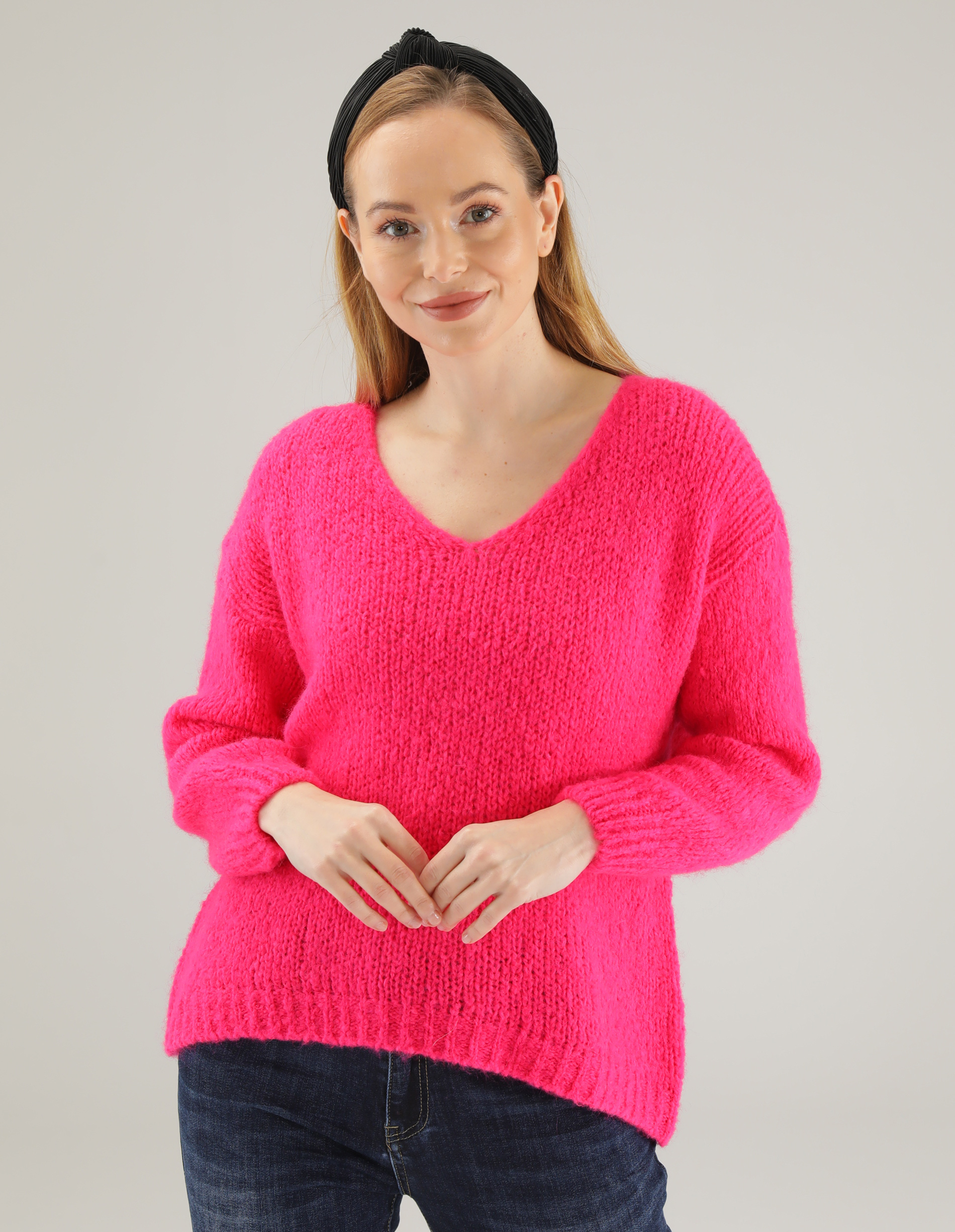 GŁADKI SWETER Z WEŁNĄ 169-9005 FUXIA