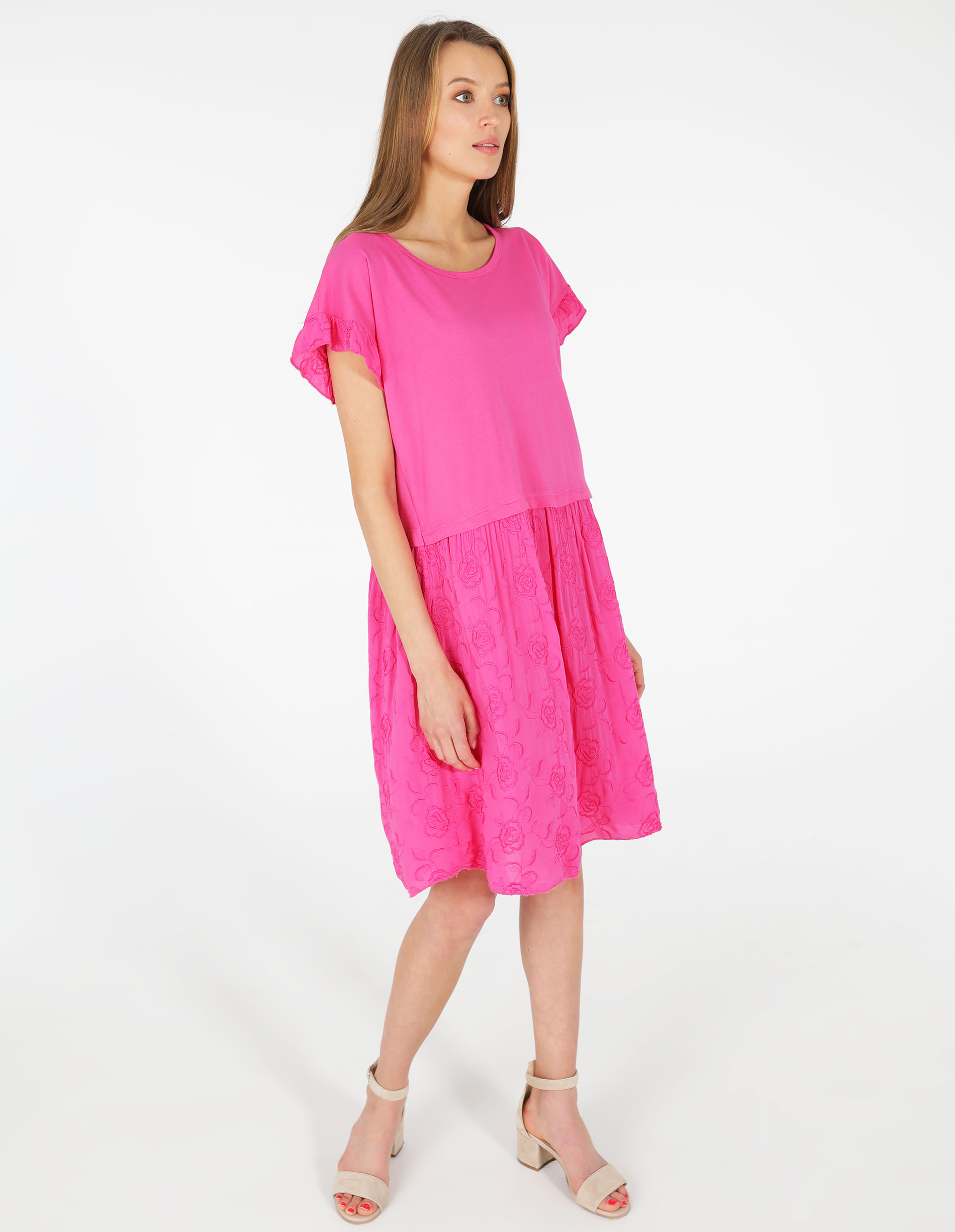 RÓŻOWA SUKIENKA W KWIATY 18-1813 FUXIA