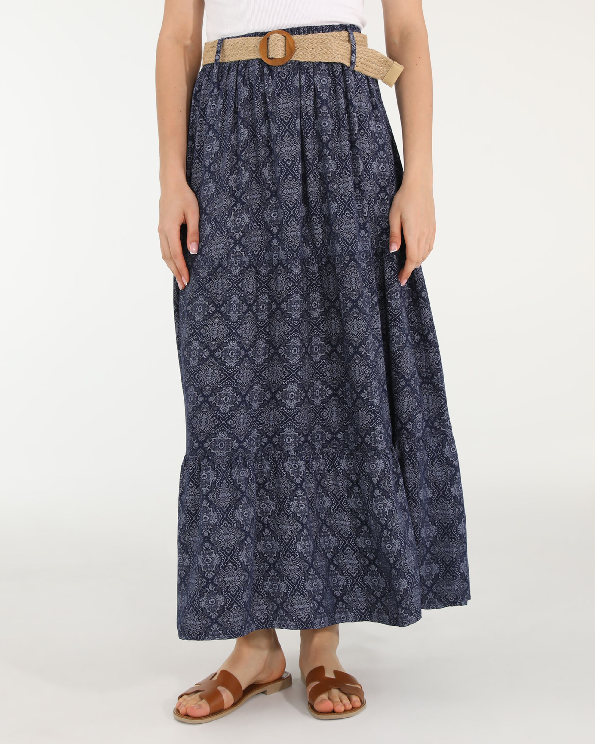 GRANATOWA SPÓDNICA Z PASKIEM 15-5700 BLU SC