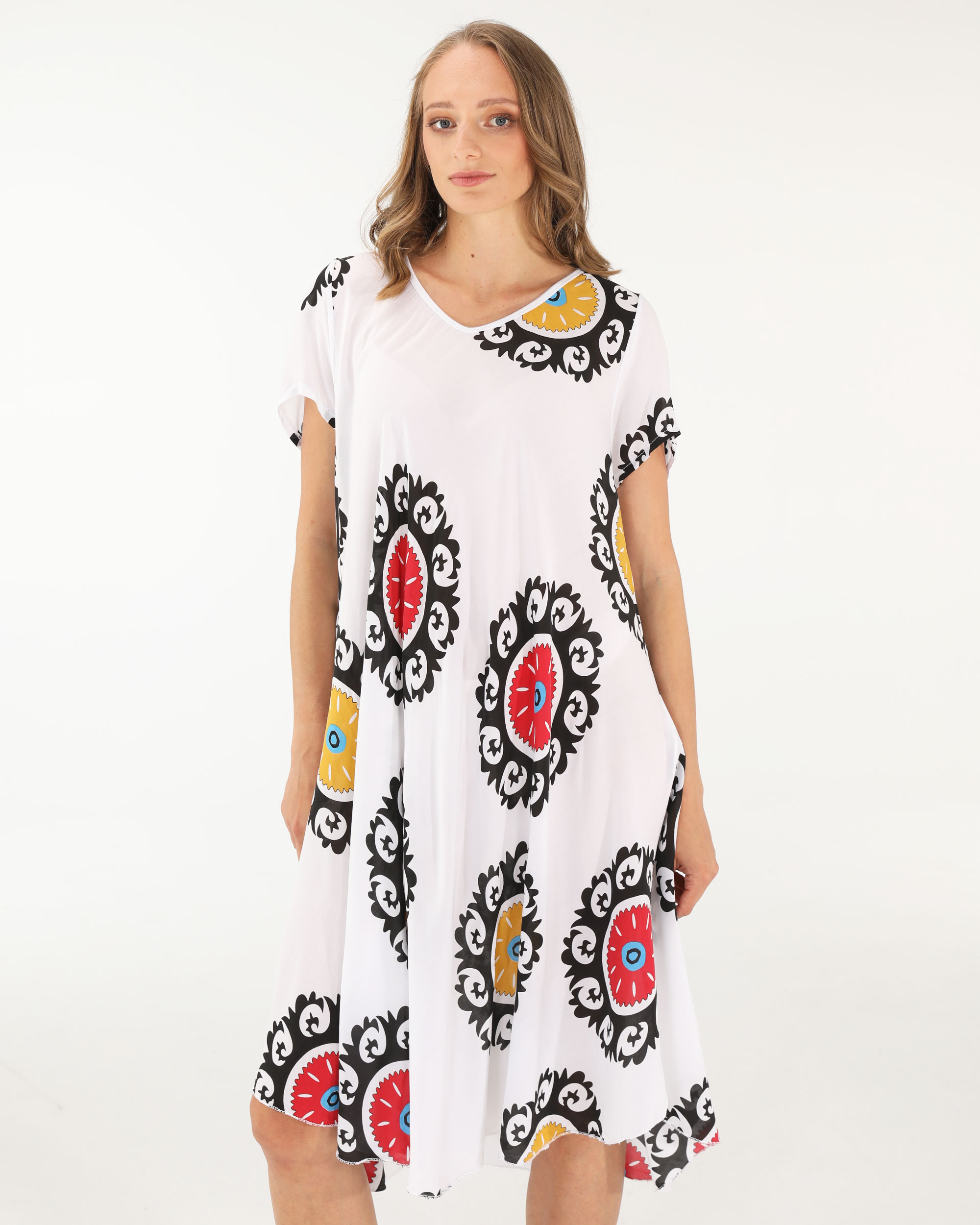 BIAŁA WZORZYSTA SUKIENKA 246-6482 BIANCO