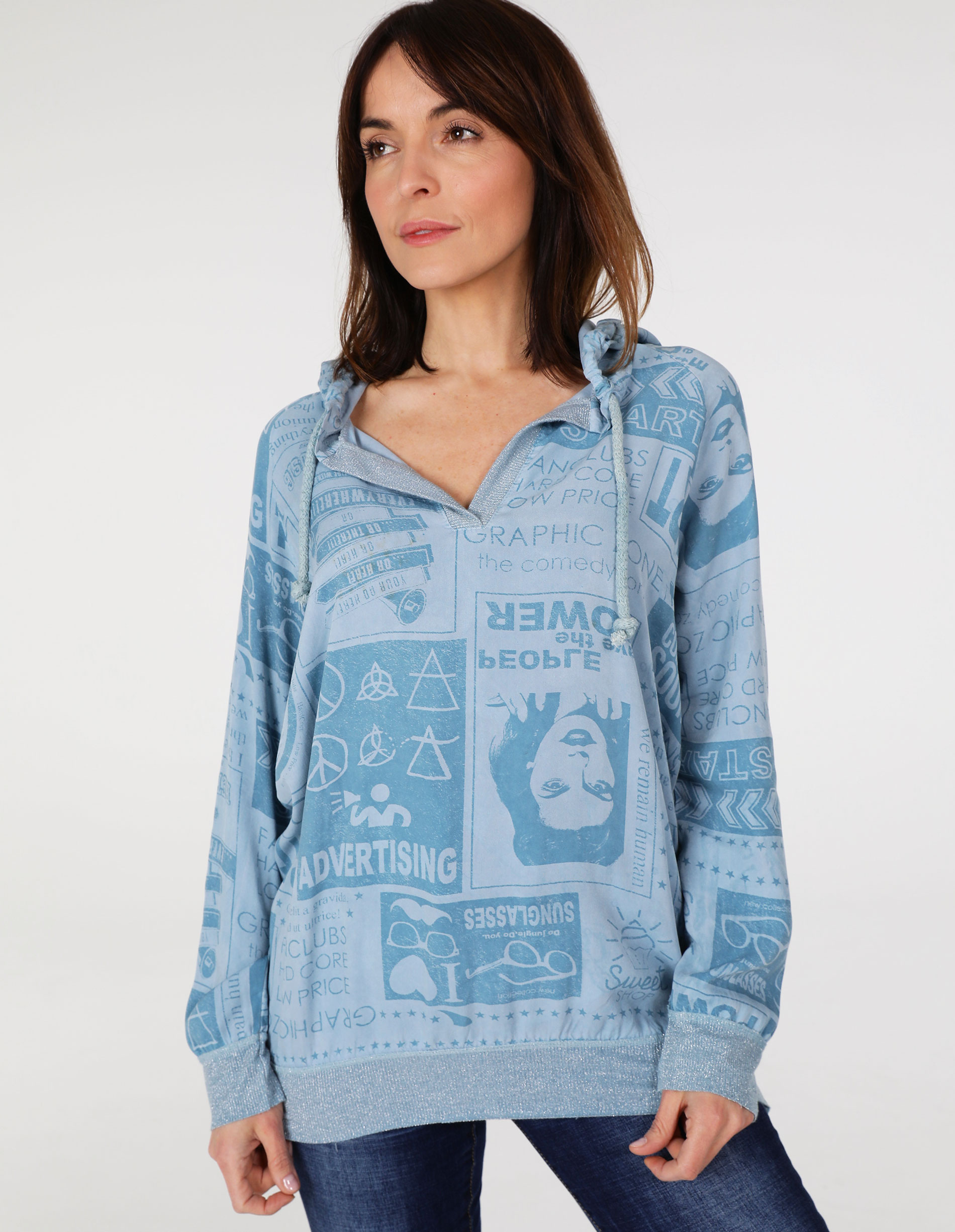 BLUZKA Z KAPTUREM 169-5487 JEANS