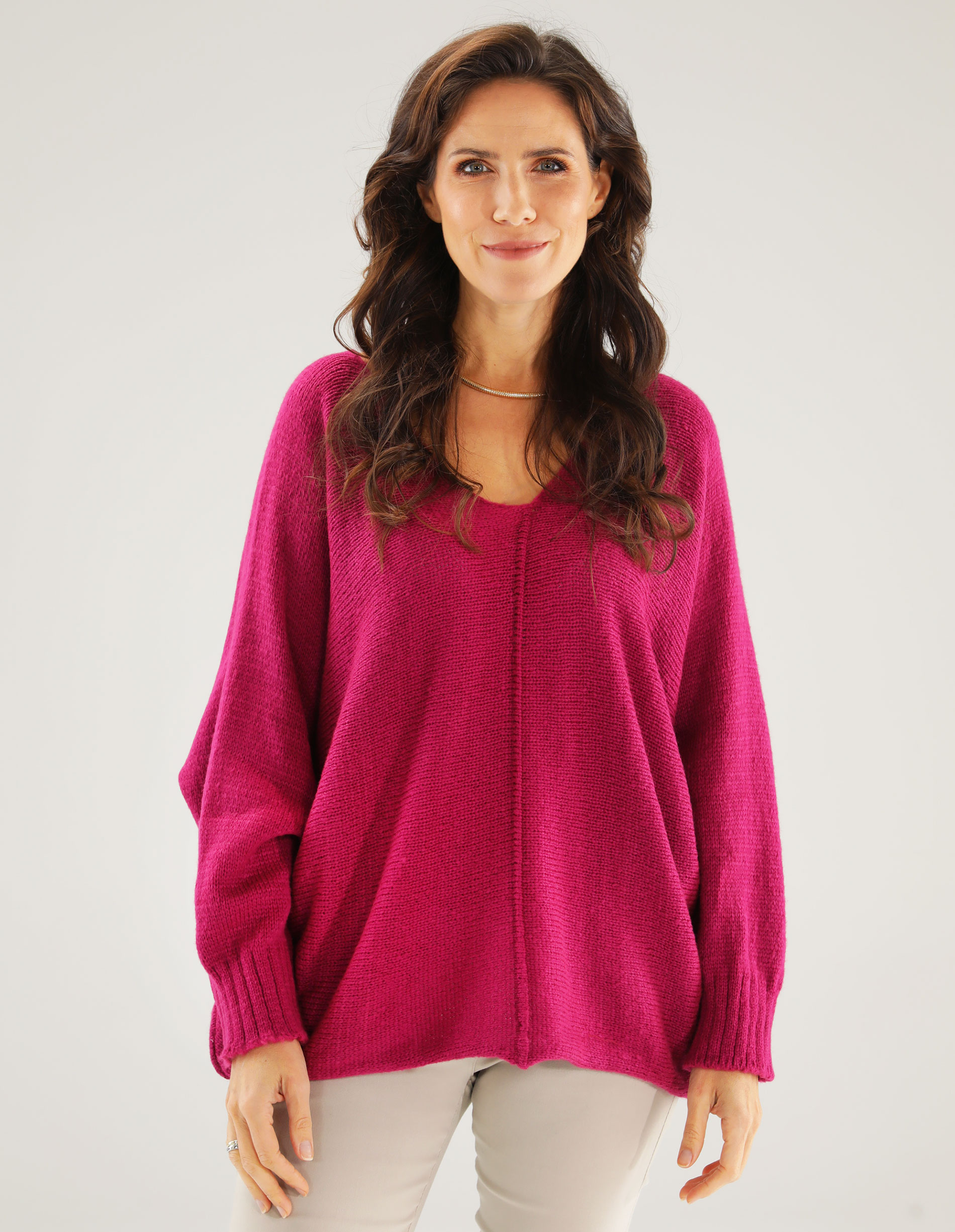 LUŹNY SWETER Z WEŁNĄ 266-12066 FUXIA