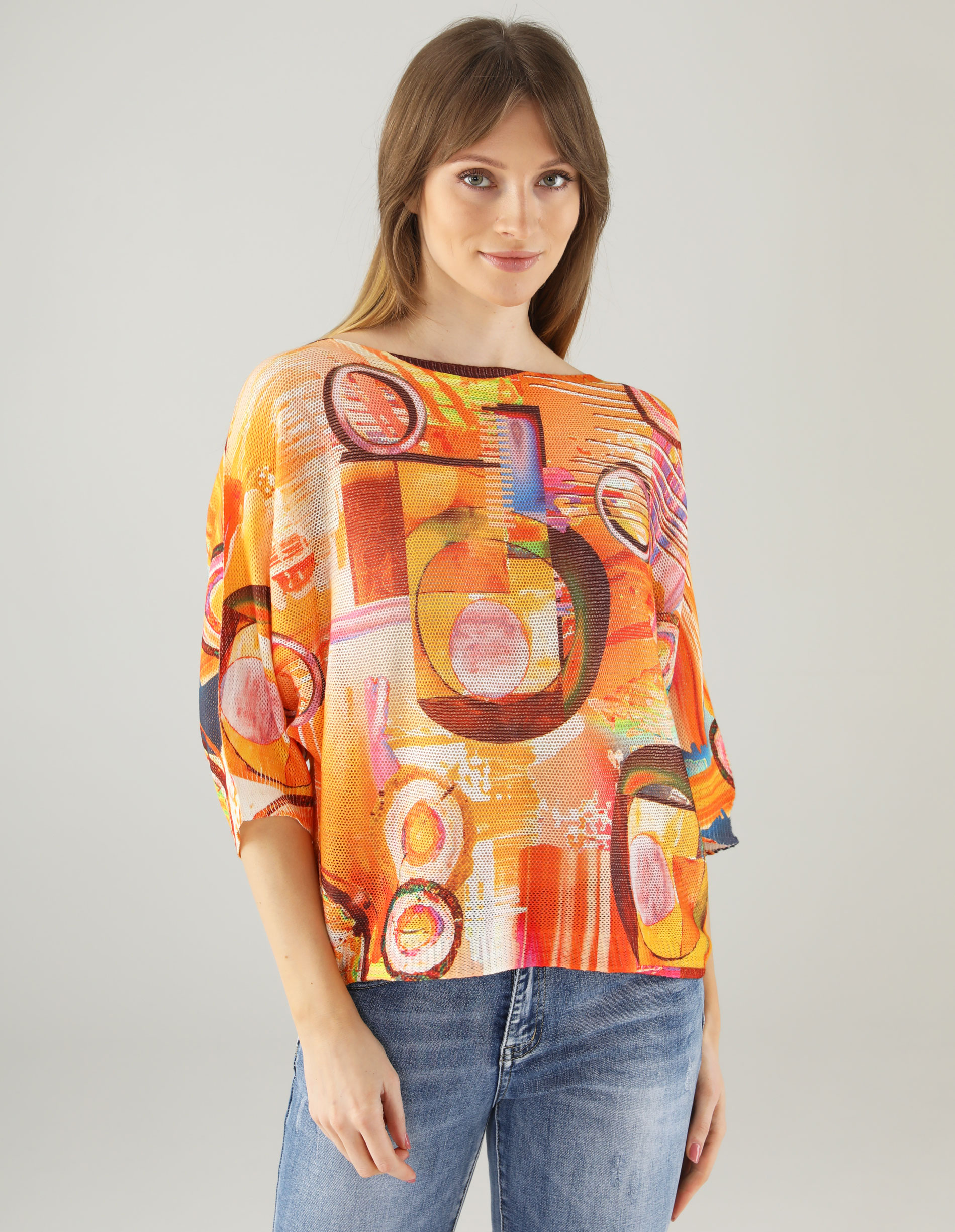 POMARAŃCZOWY SWETER Z DZIANINY 188-001C7 ARANCI