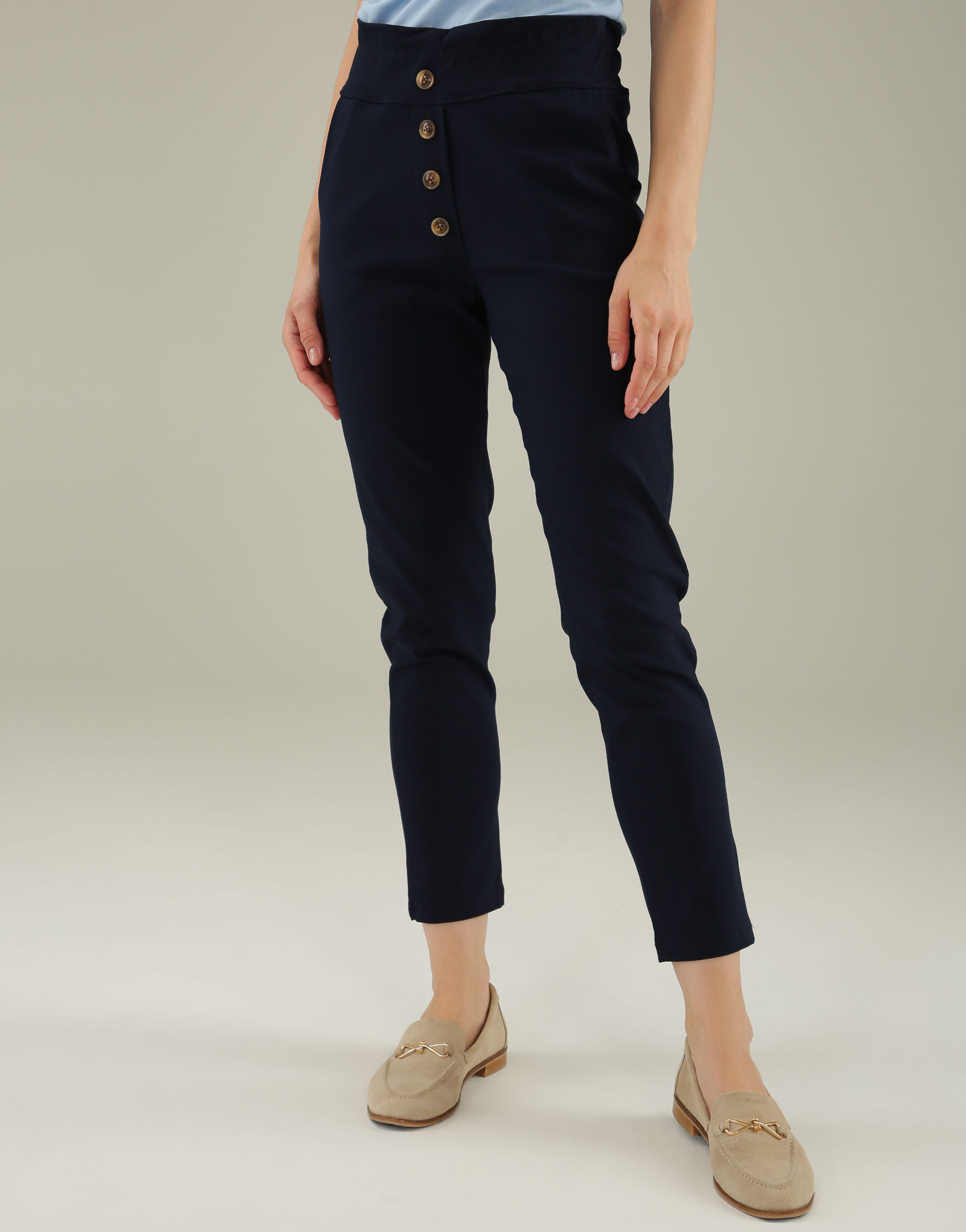 GRANATOWE SPODNIE Z GUZIKAMI 10-3041 BLU SC