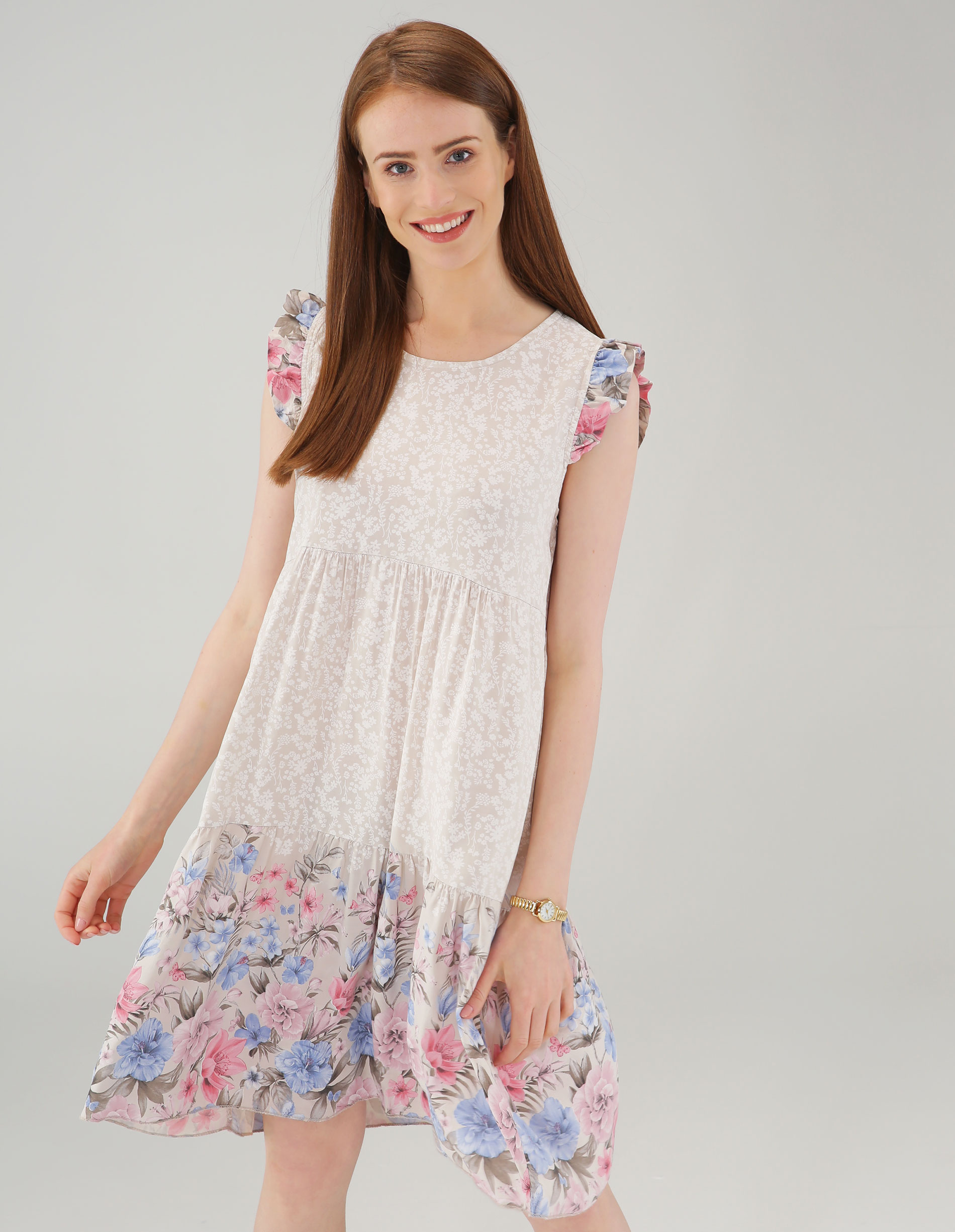 SUKIENKA Z WISKOZY 36-9765 BEIGE