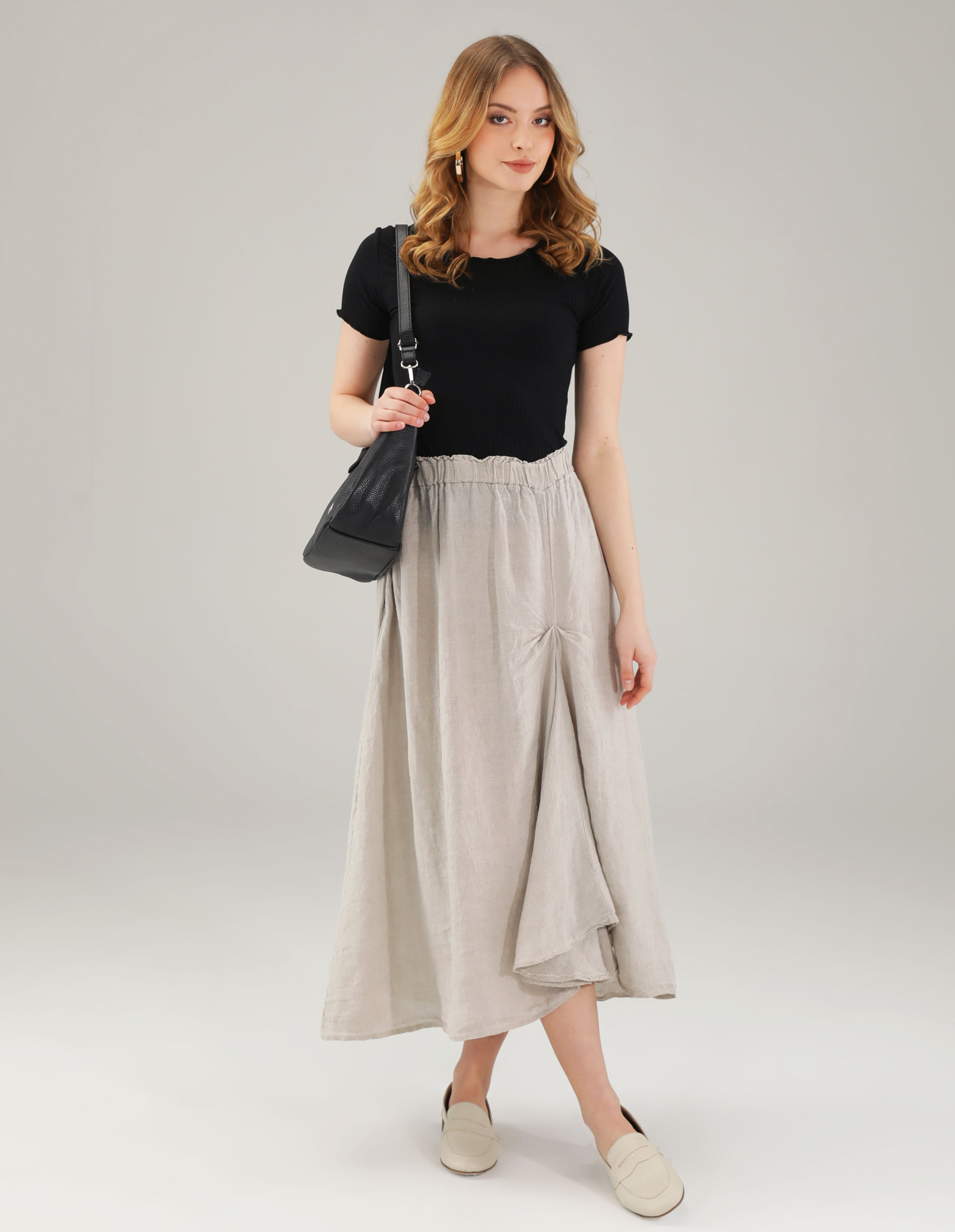 BEŻOWA SPÓDNICA Z LNU 204-07535T FANGO