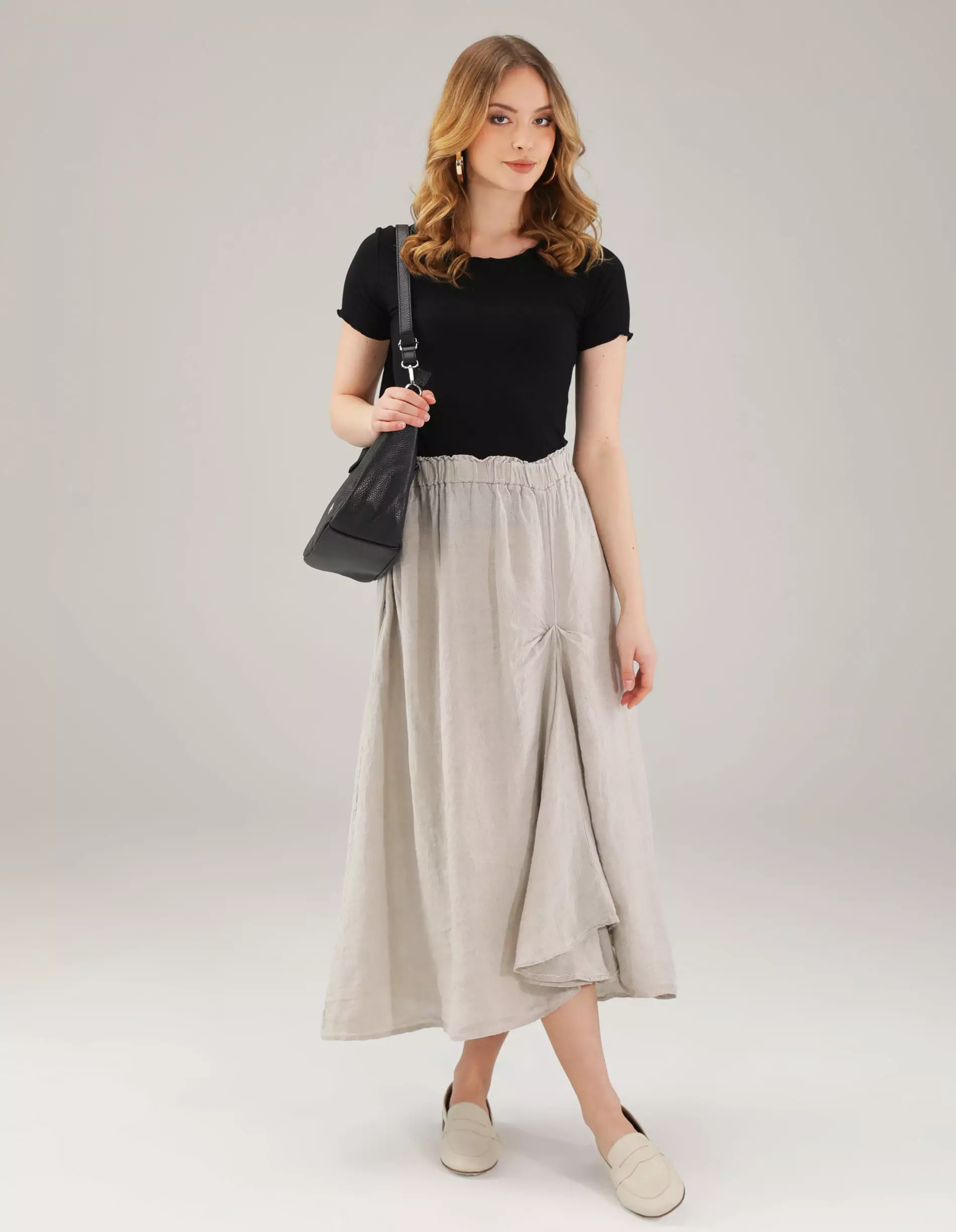 BEŻOWA SPÓDNICA Z LNU 204-07535T FANGO