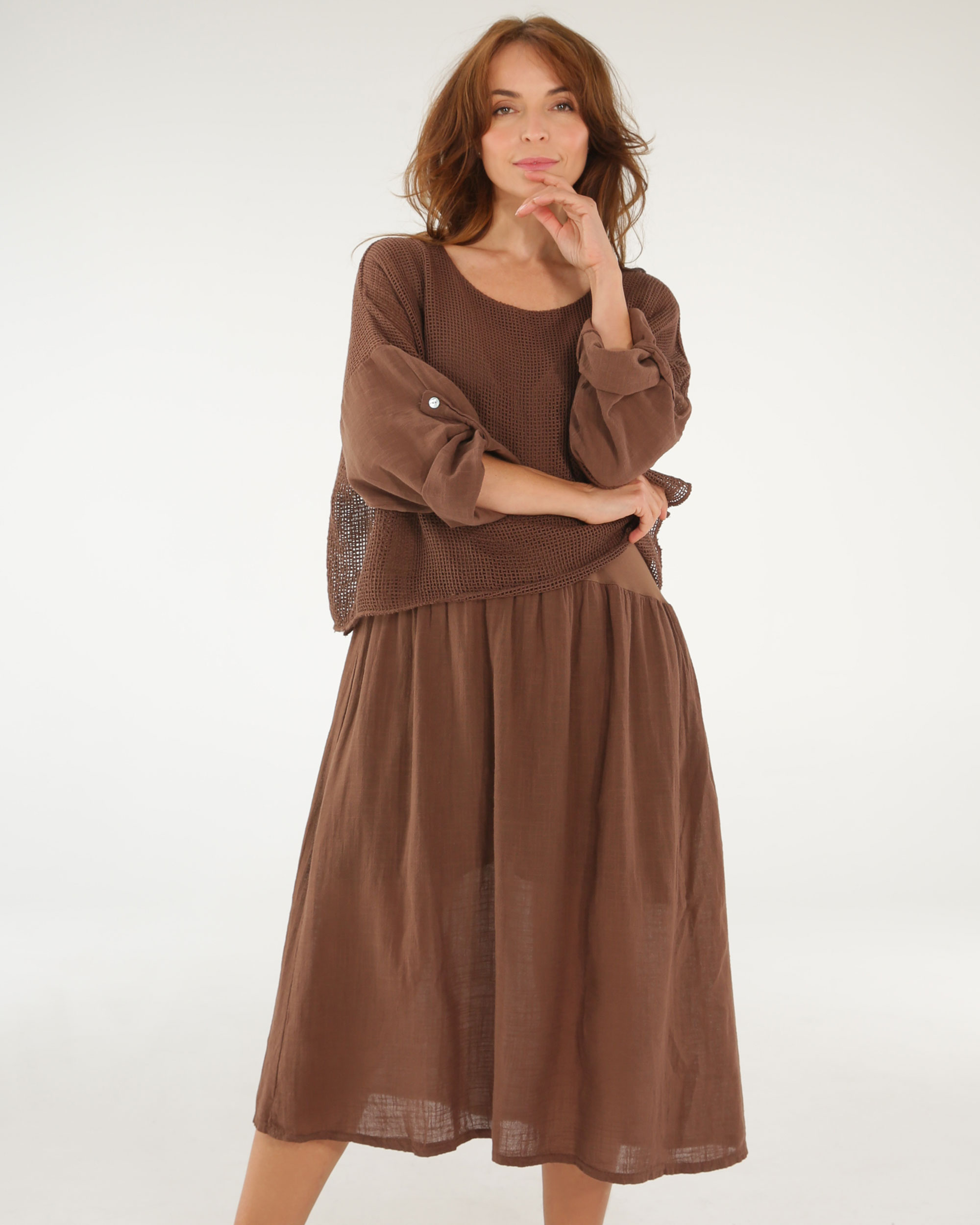 SUKIENKA Z AŻUROWĄ GÓRĄ 18-19723 CIOCCOL