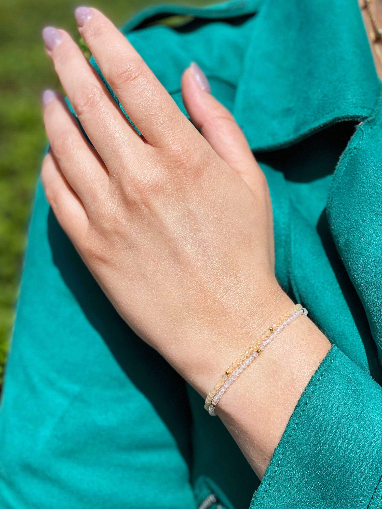 Bransoletka Podwójna Kryształ Górski i Cytryn