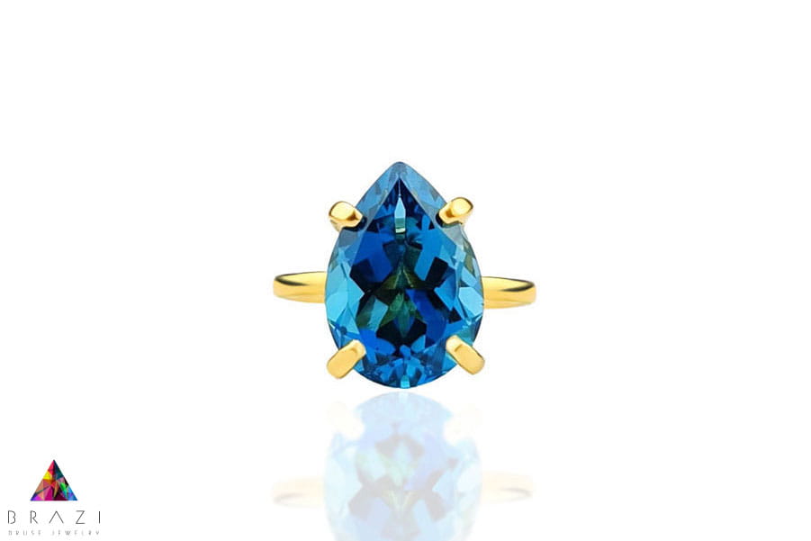 Pierścionek Topaz London Blue 6 ct. Kropla złoto 585