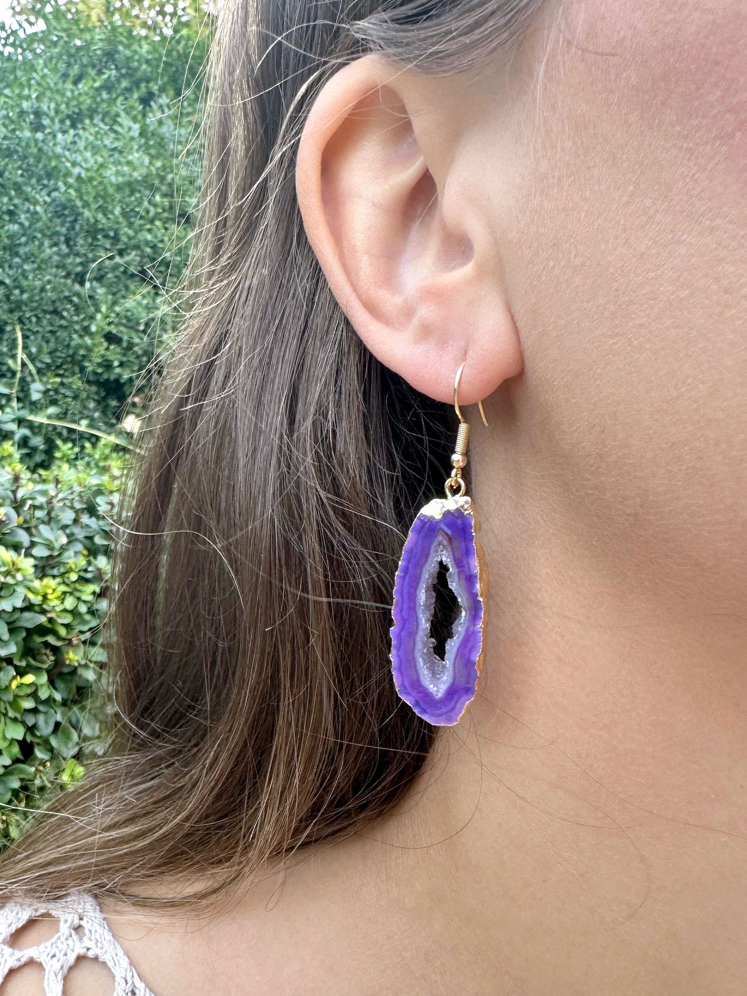 Kolczyki Agat Plastry Fioletowe złocone