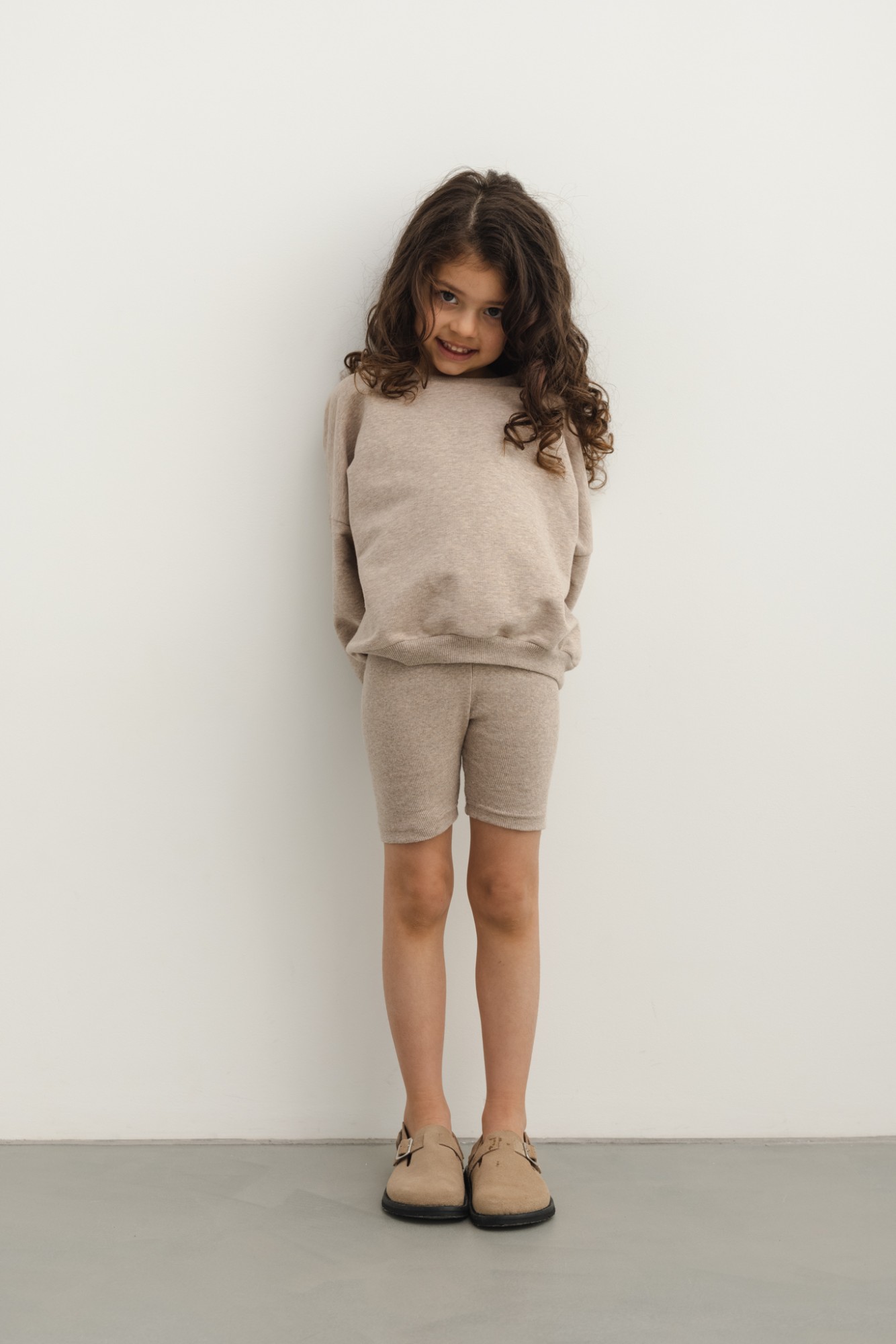 MINI Kolarki z dzianiny prążkowanej w kolorze BEIGE MELANGE - RIDER-128-134 (8-9)