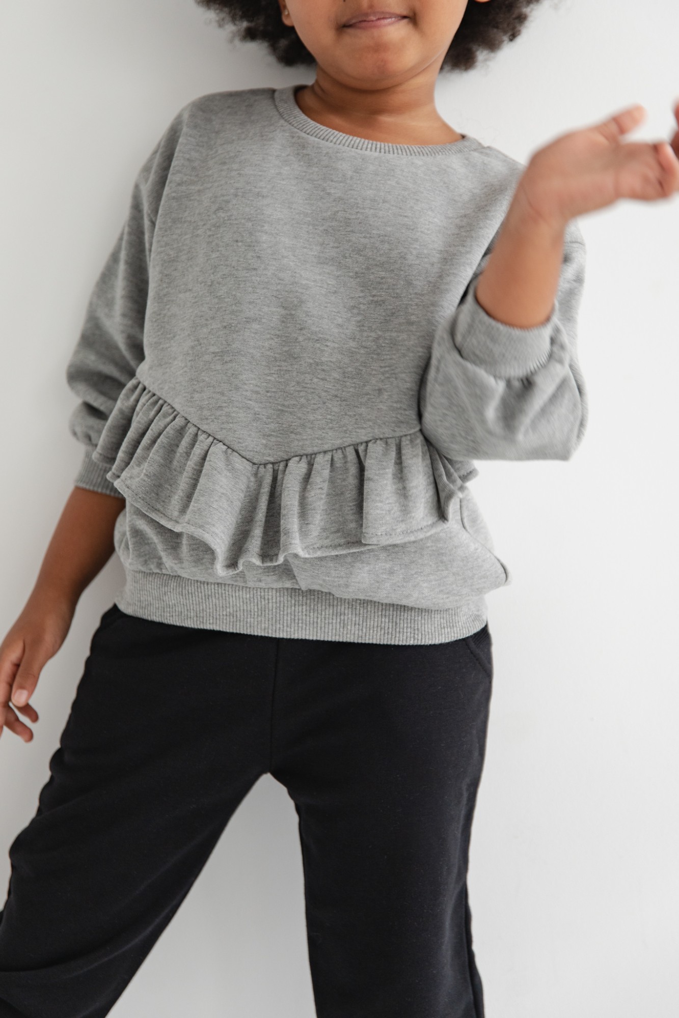 MINI bluza oversize z falbanką na dole w kolorze MEDIUM GREY MELANGE - ANGEL-80-86 (12-18)