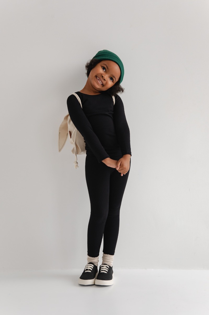 MINI legginsy z elastycznego prążka w kolorze TOTALLY BLACK - HIPS LIGHT-92-98 (2-3)