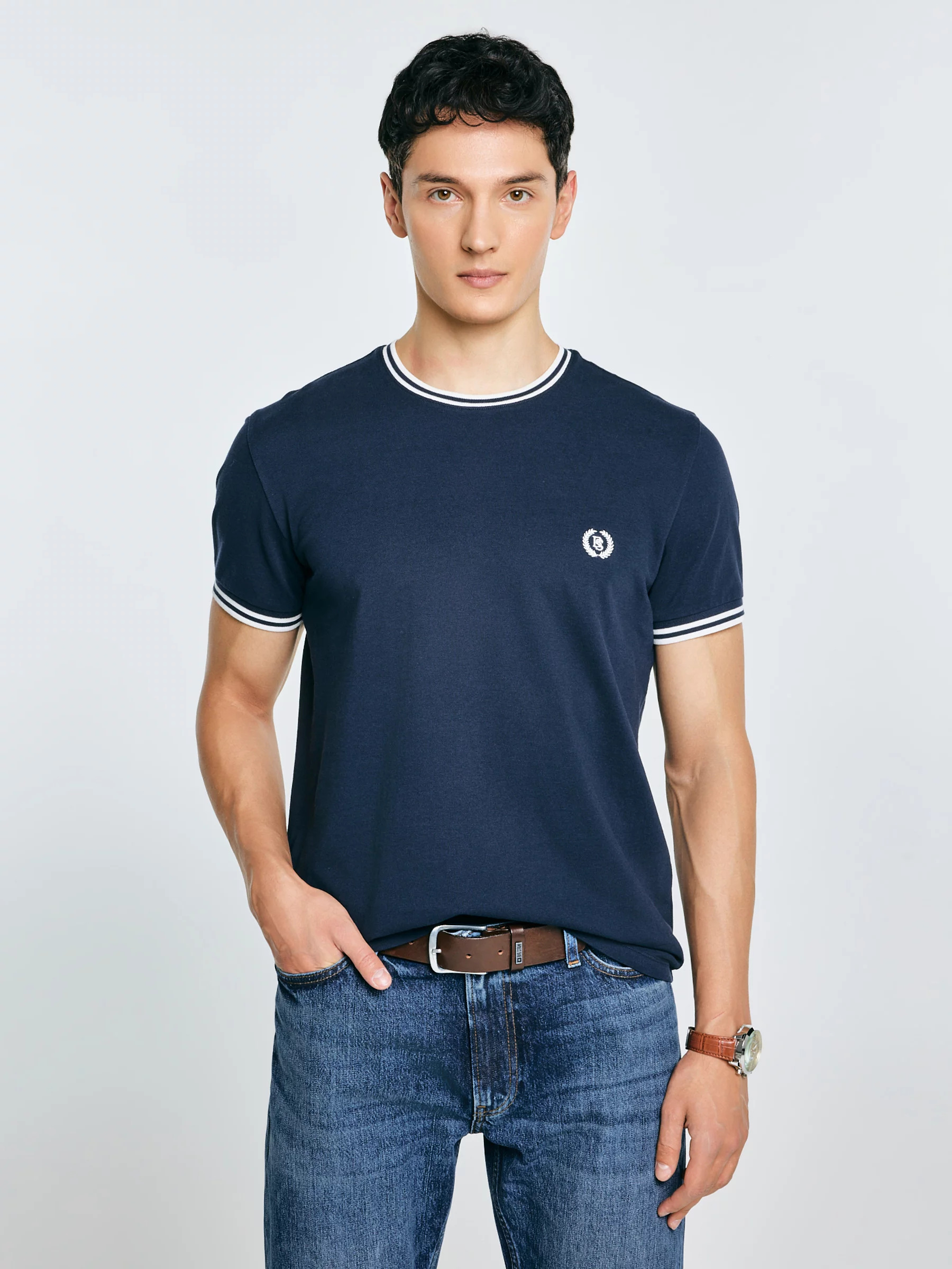 Koszulka męska z kontrastowym wykoŅczeniem grantowa Polias 403