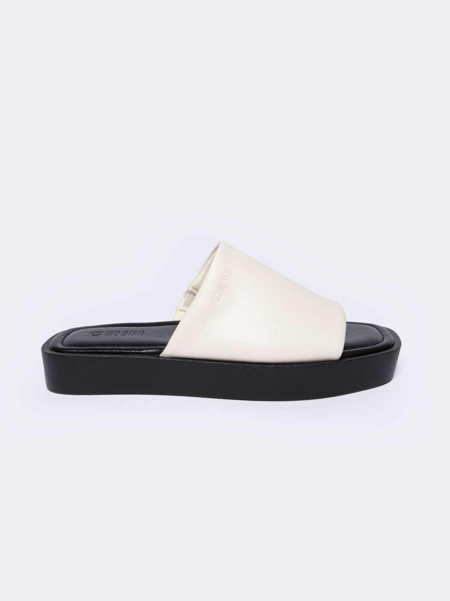 Klapki damskie na podwyższonej podeszwie beżowe NN274076 800