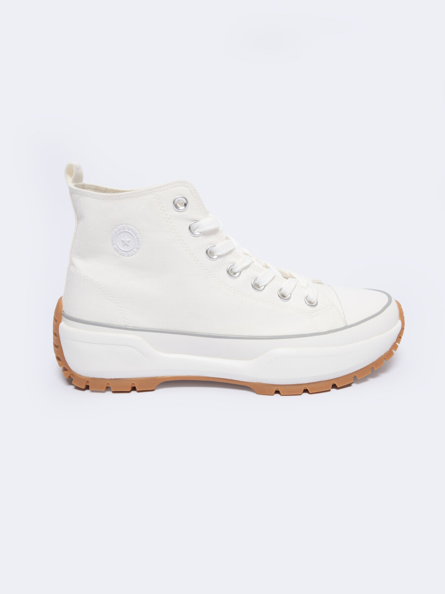 Trampki damskie na podwyższonej podeszwie wysokie białe NN274159 101