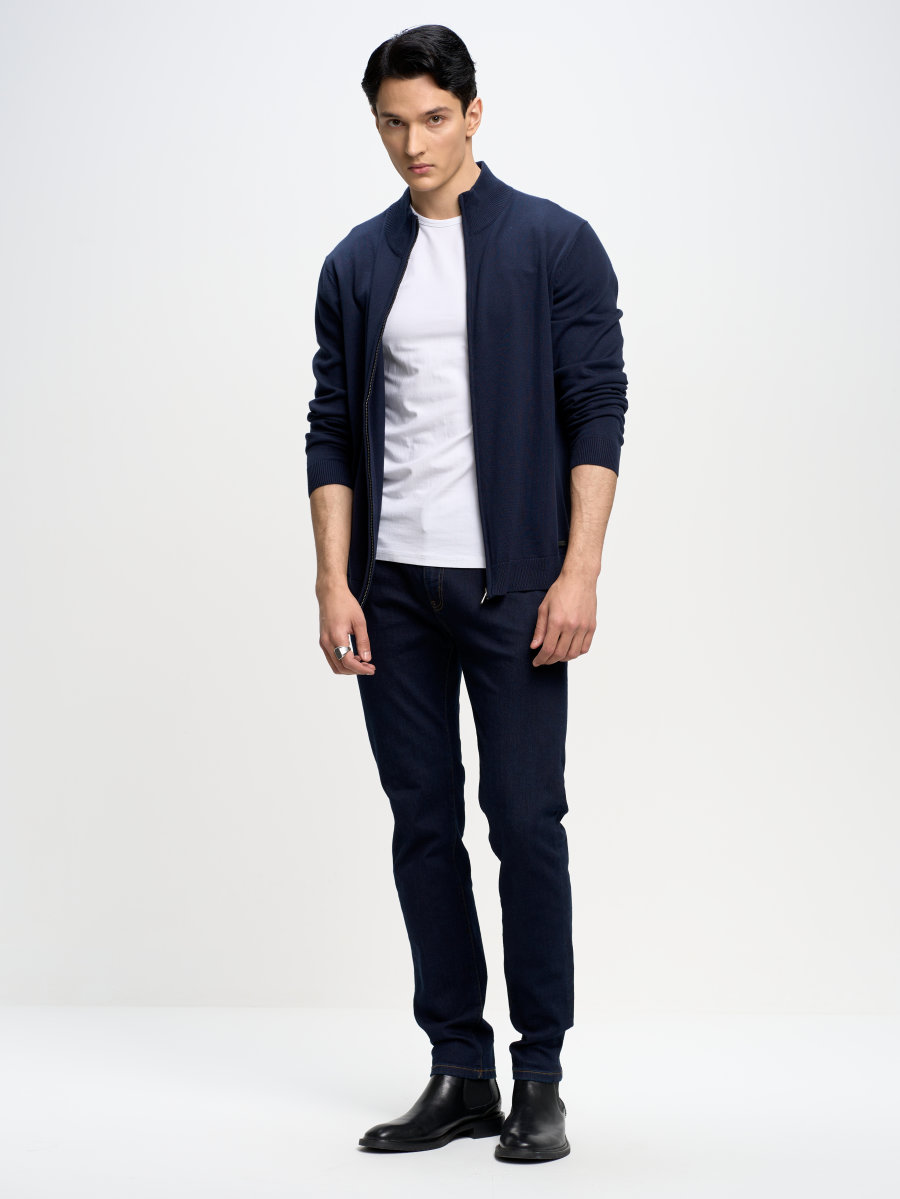 Sweter męski rozpinany ze stójką granatowy Mano 403