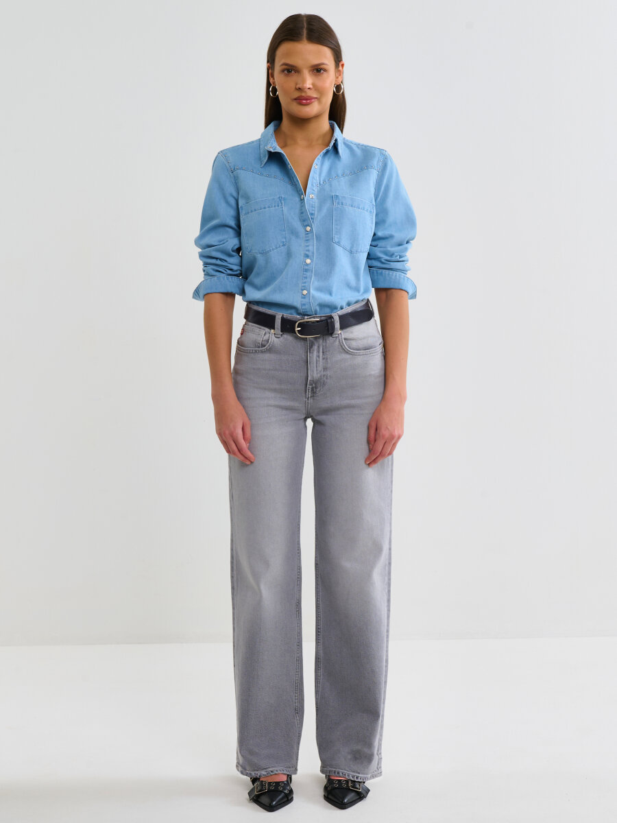 Koszula damska jeansowa na zatrzaski błękitna Arana 110