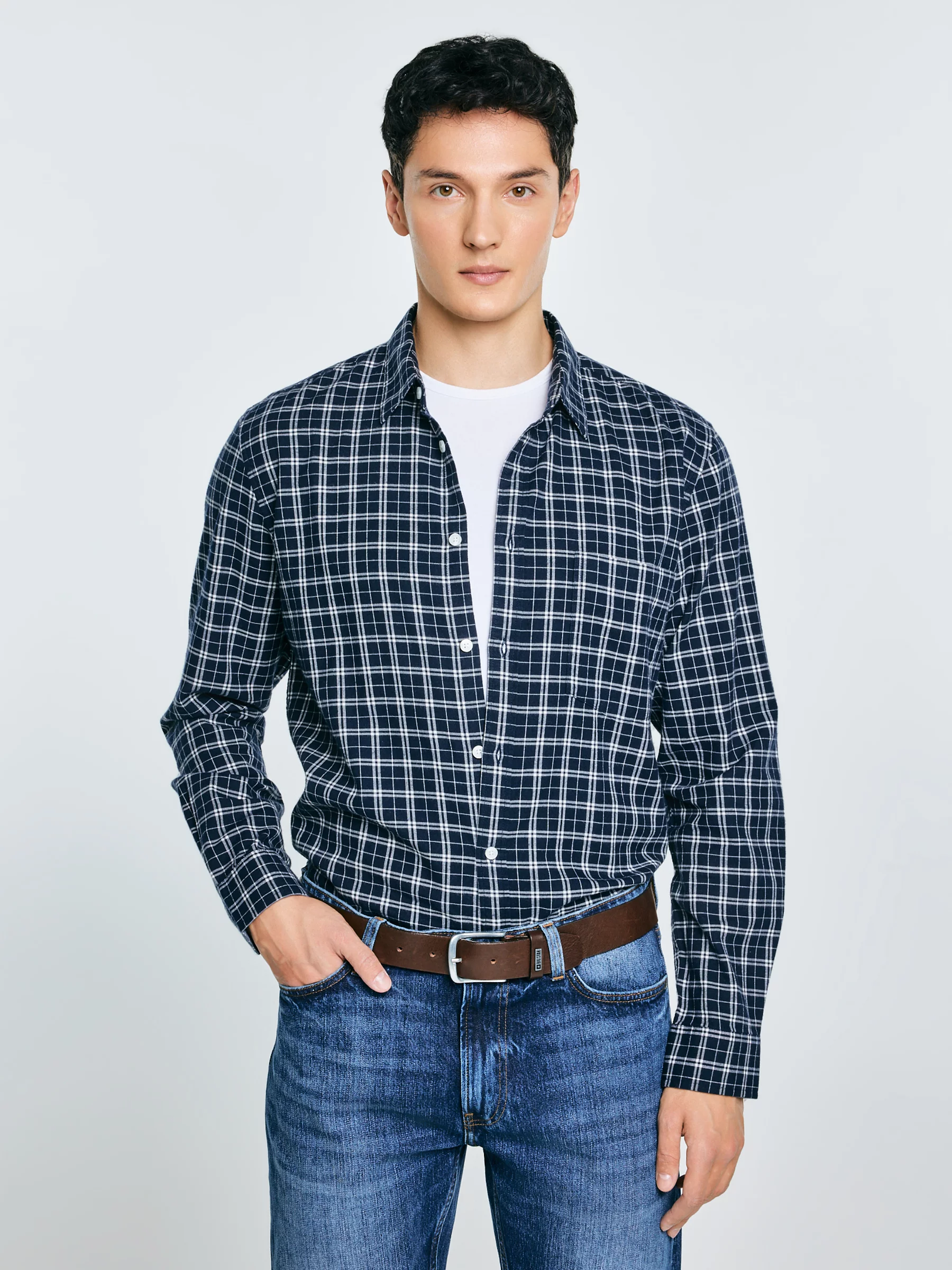 Koszula męska flanelowa w kratę granatowa Meridenisoni 403