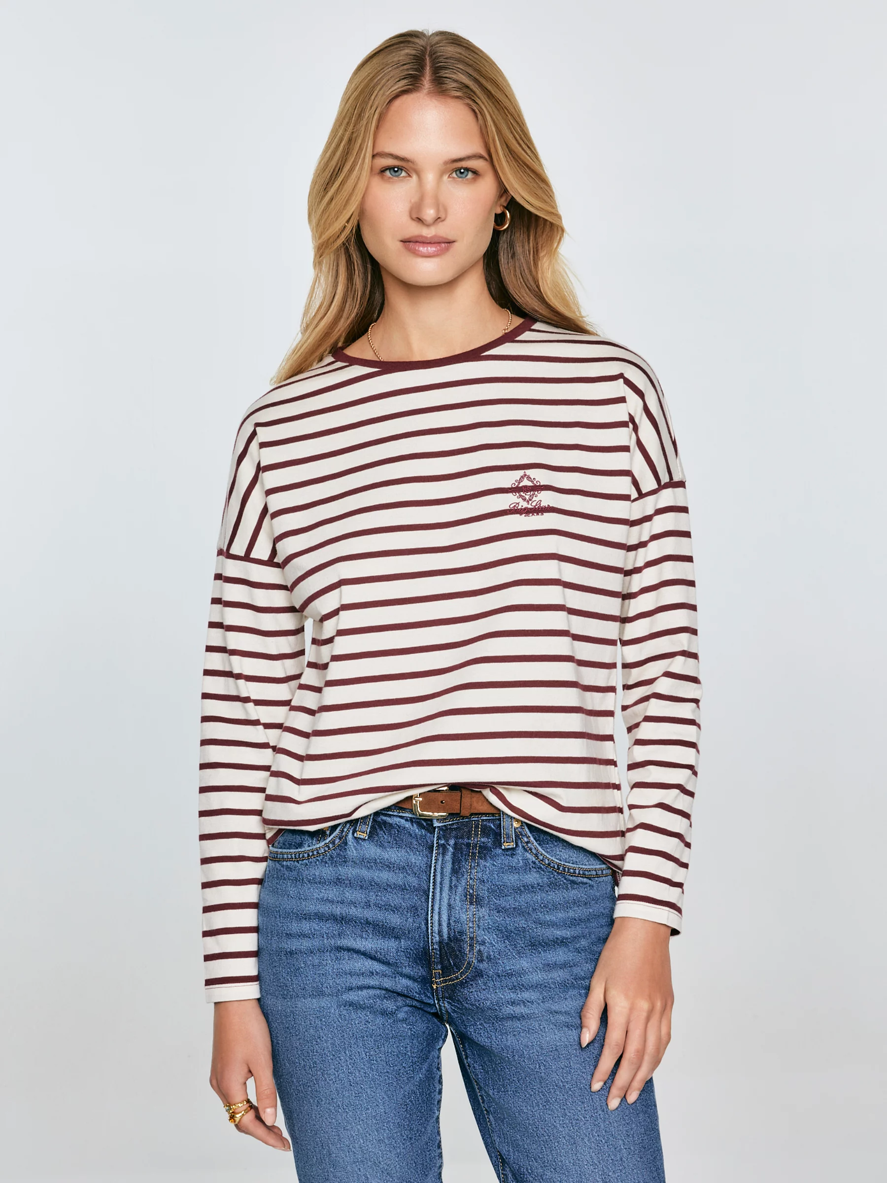 Bluzka damska w paski beżowo-bordowe Alerra 604