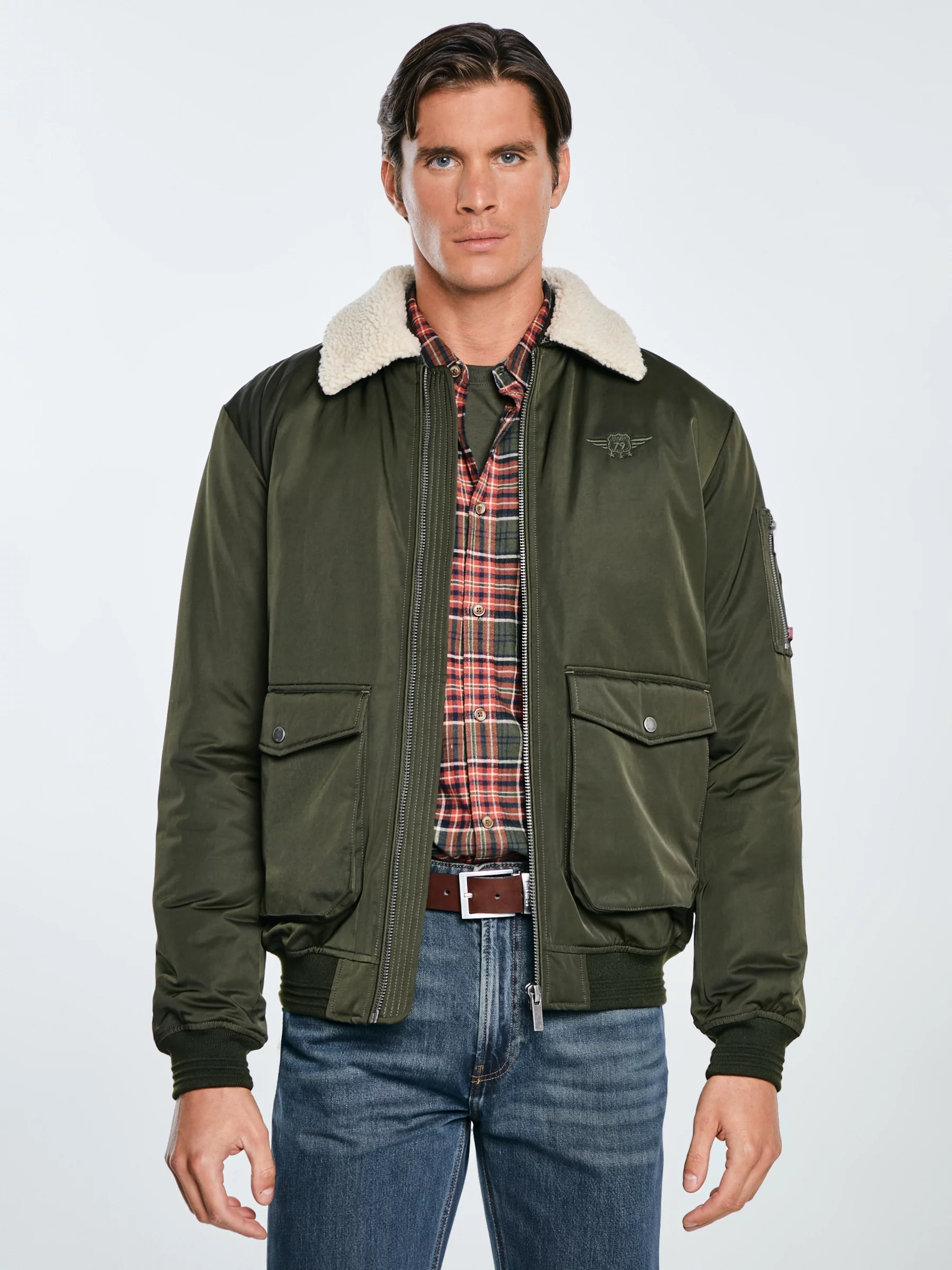 Kurtka męska bomber z kożuszkiem khaki Getnew 303