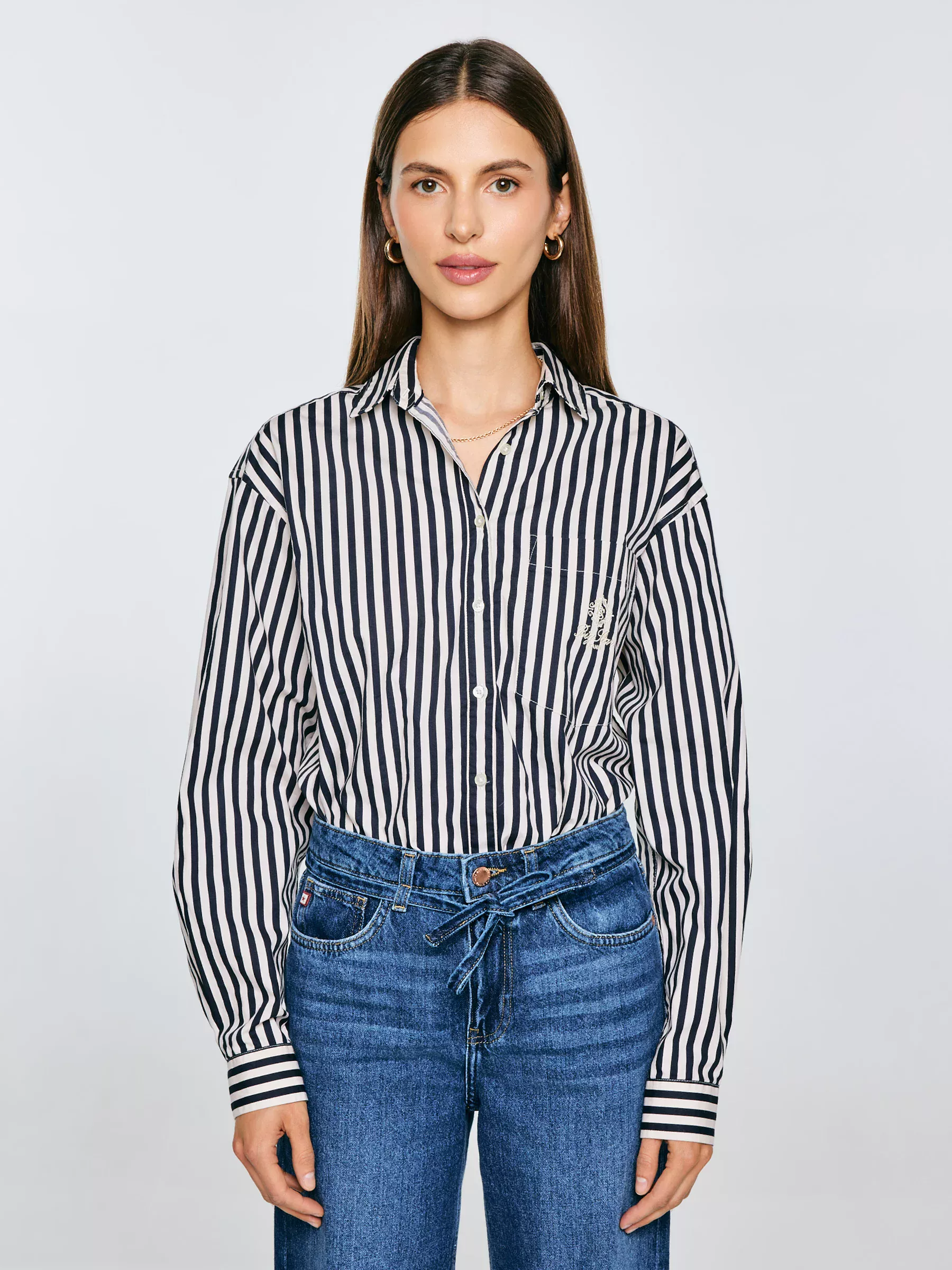 Koszula damska luźna w paski granatowo-kremowe Tina 403