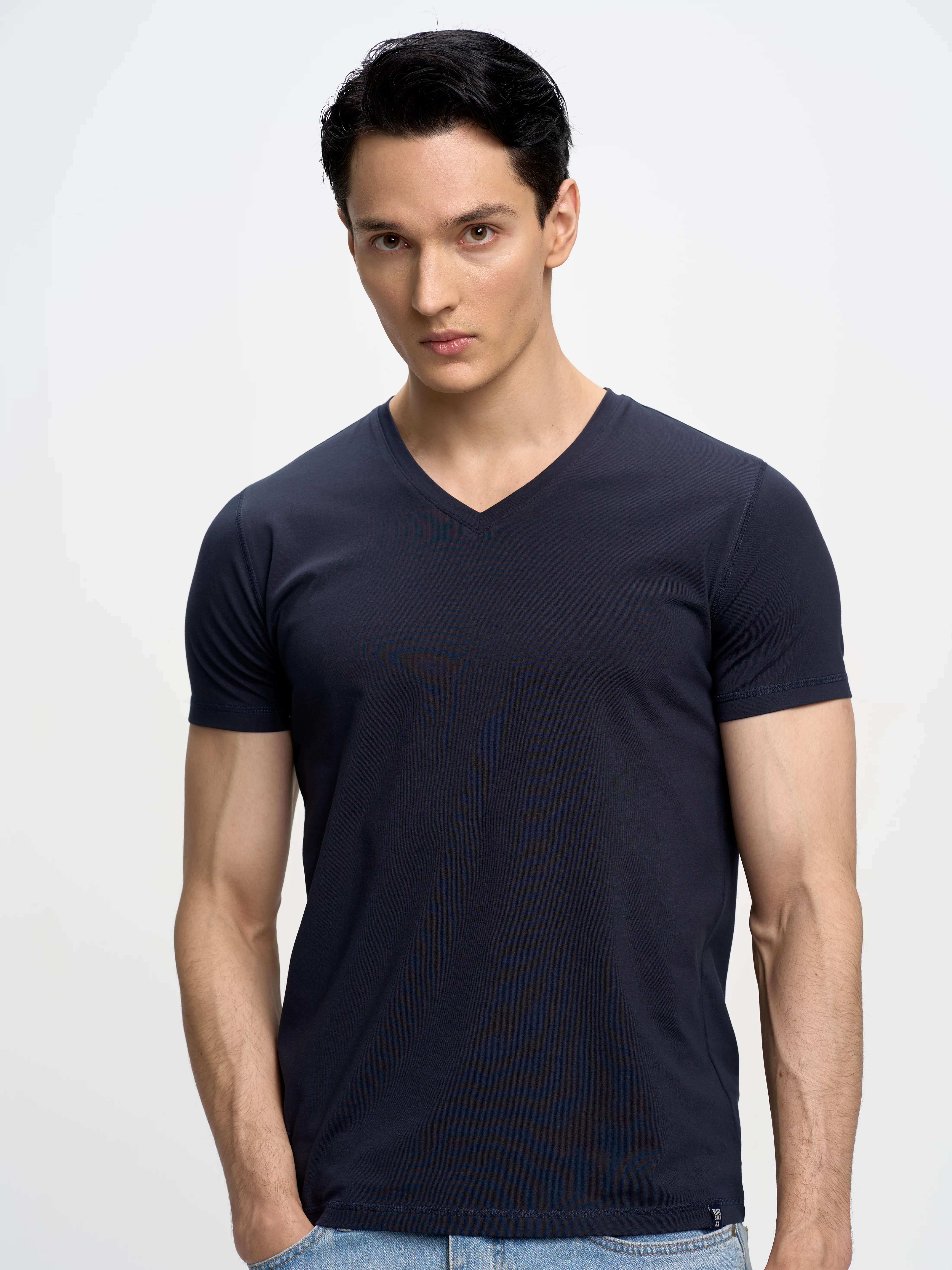 Koszulka męska v-neck z bawełny supima granatowa Supiclassicov 403