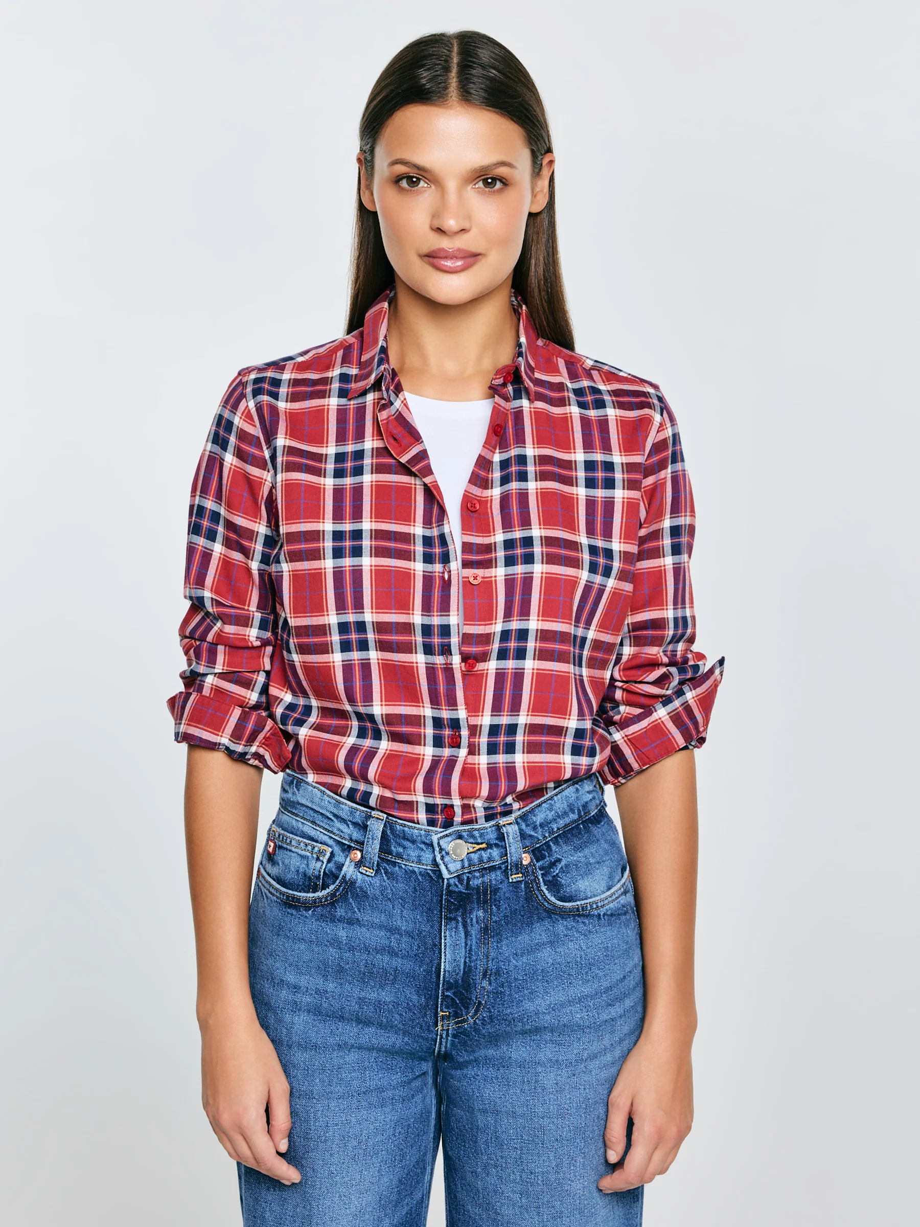 Koszula damska w kratę z wiskozy czerwona Petrini 604