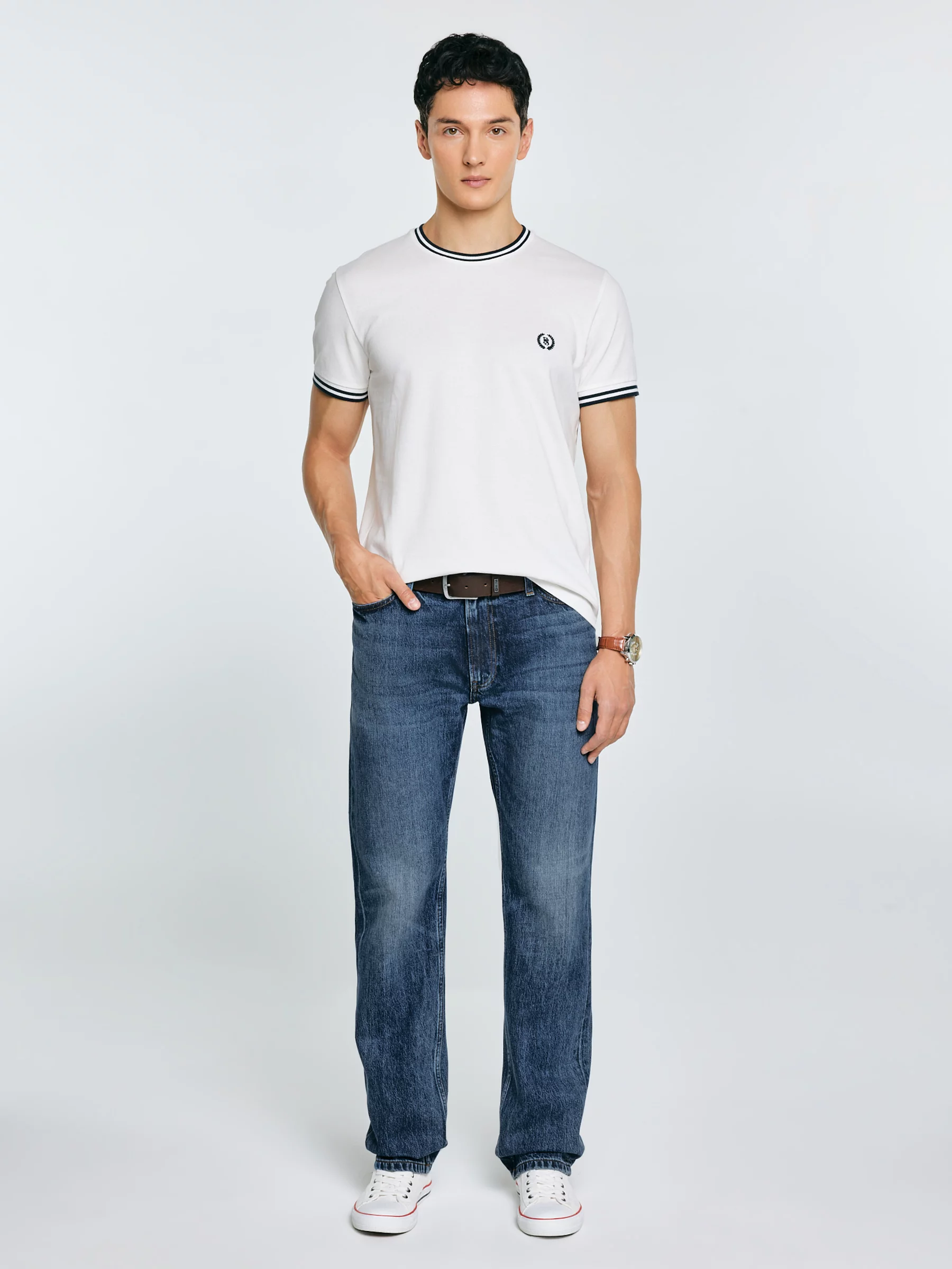 Koszulka męska z kontrastowym wykoŅczeniem biała Polias 100