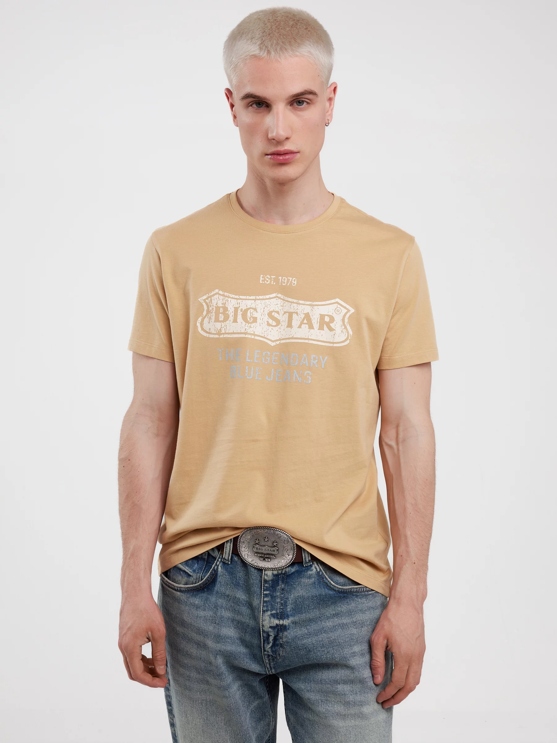 Koszulka męska z nadrukiem beżowa Millaner 805