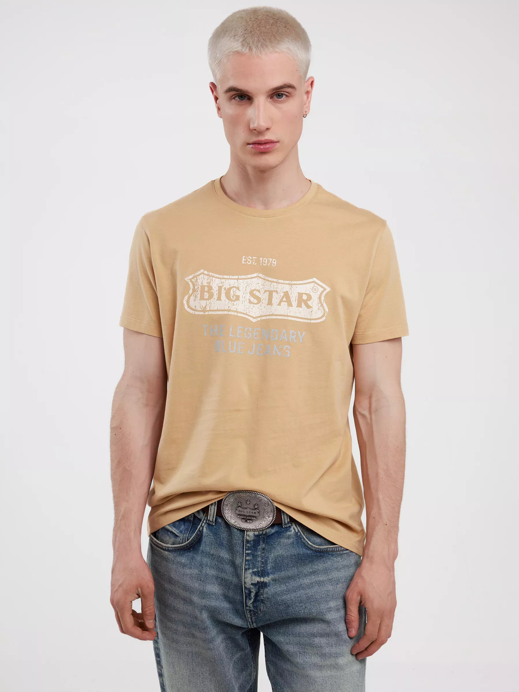 Koszulka męska z nadrukiem beżowa Millaner 805