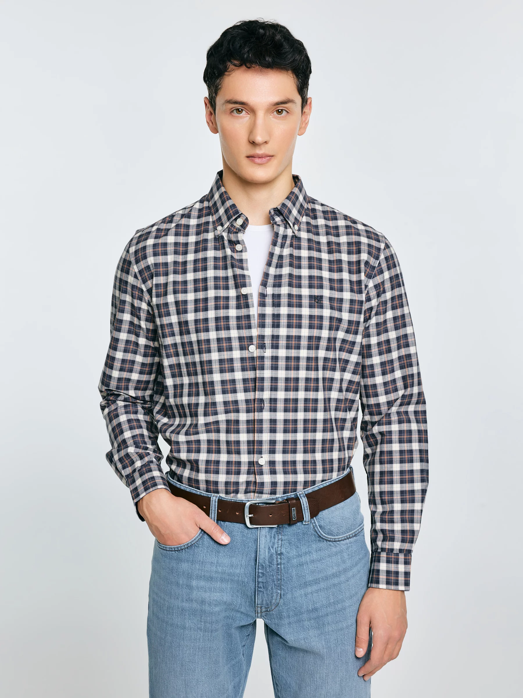 Koszula męska bawełniana w kratę czarna Gibbineros 906