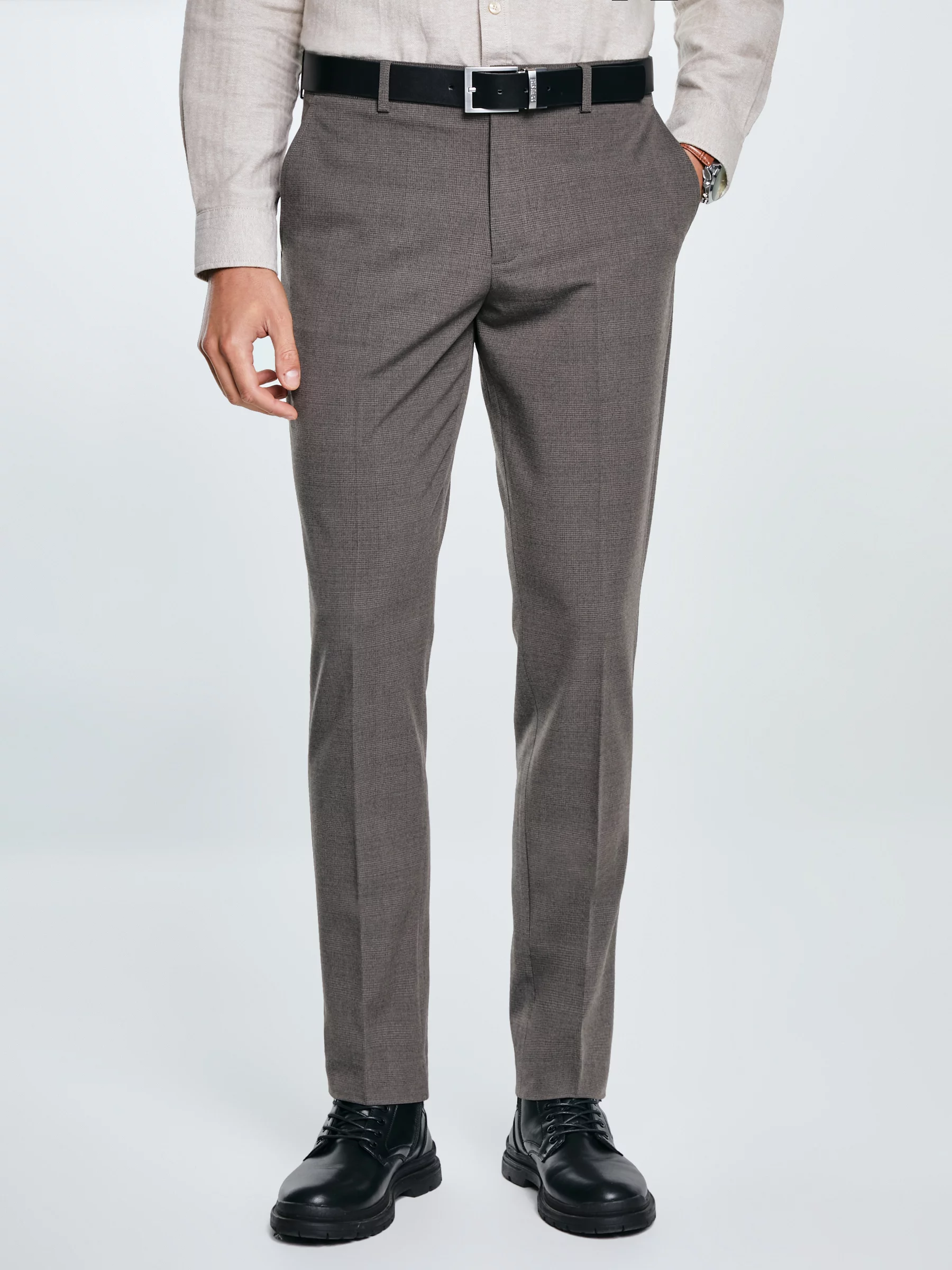 Spodnie męskie z kantem w kratę brązowe Jordini 803