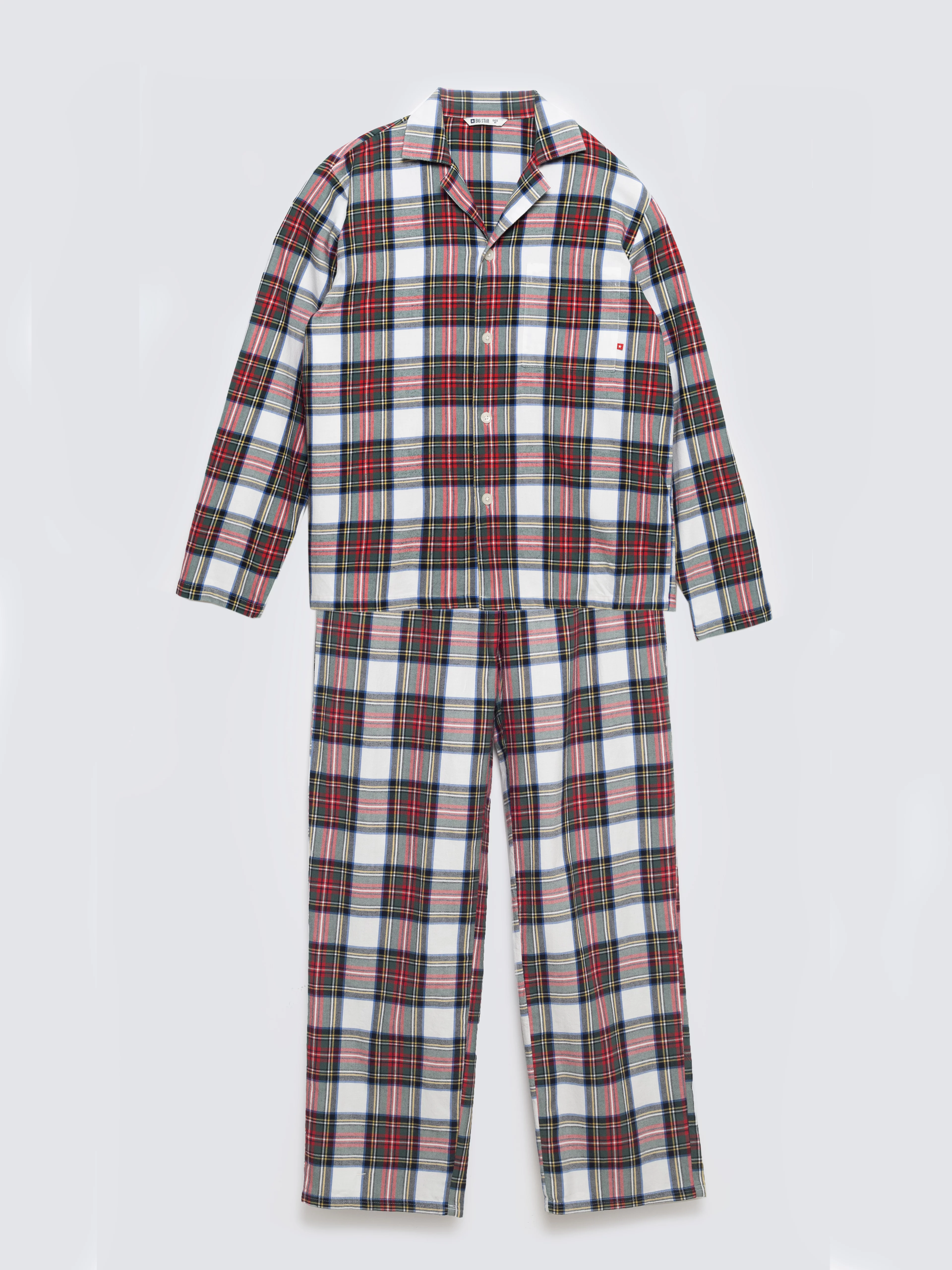 Piżama dwuczęściowa bawełniana w kratę biało-czerwona Senmunis 100