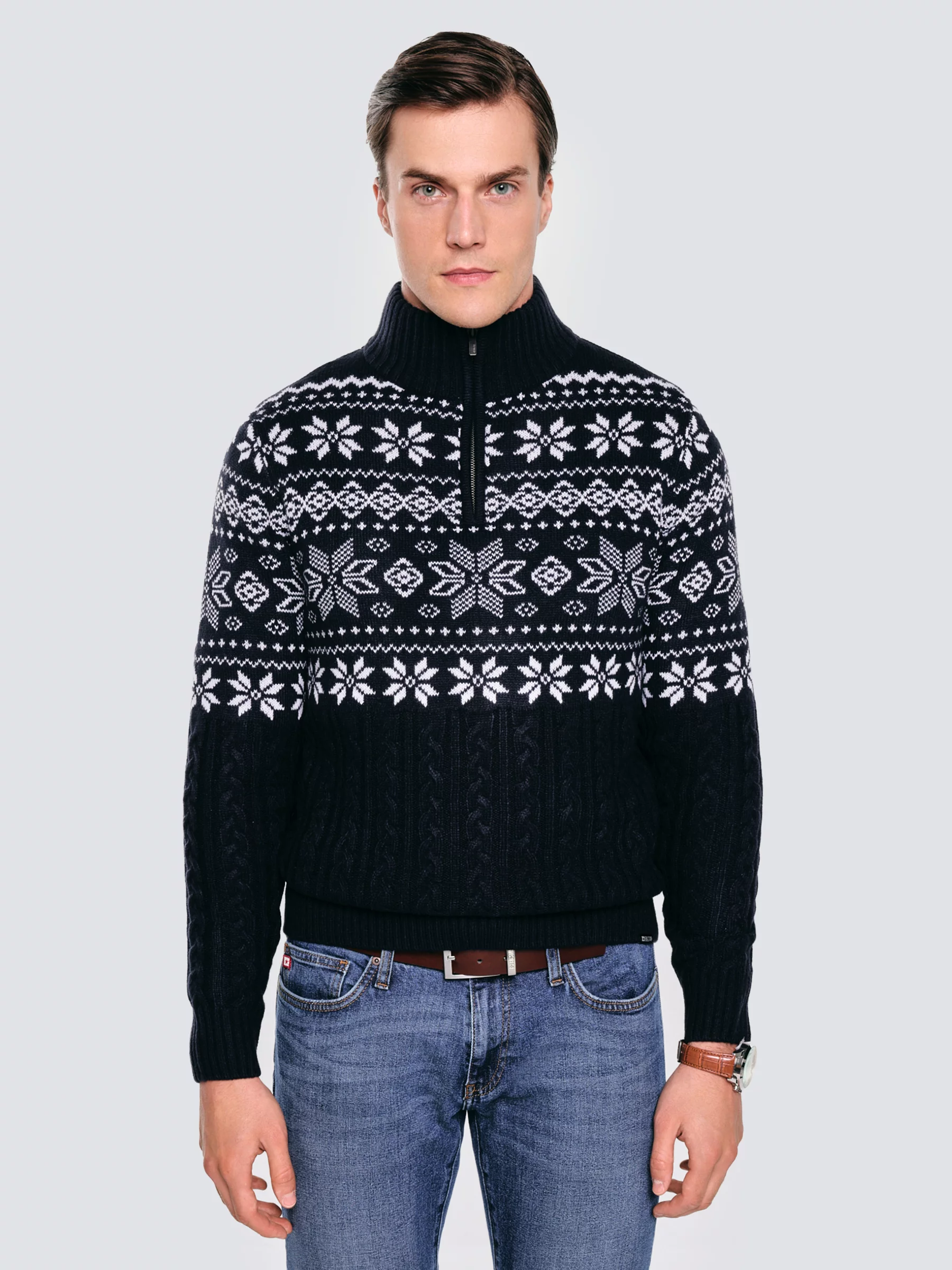 Sweter męski ze skandynawskim wzorem granatowy Kevino 403