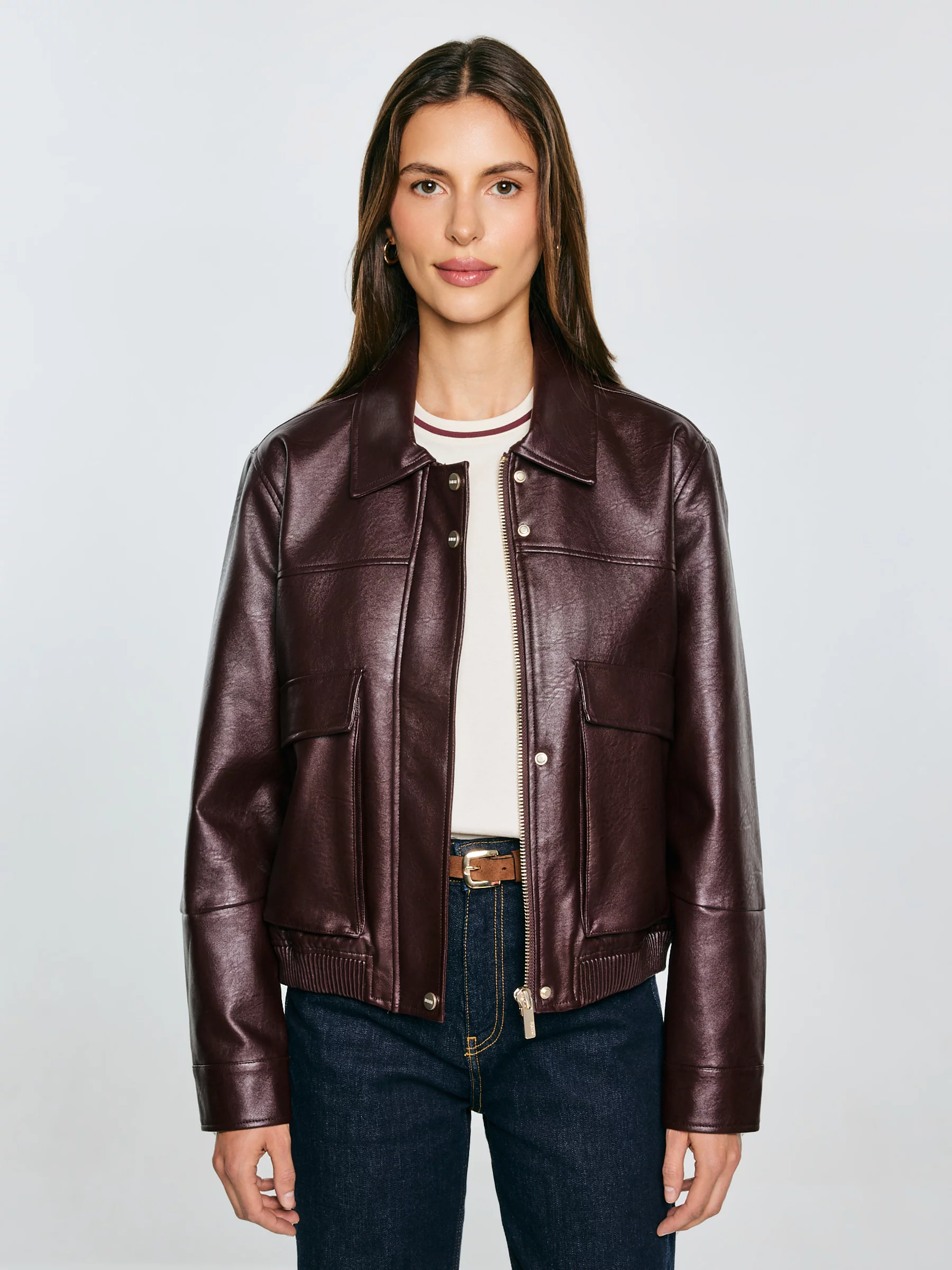 Kurtka damska ze skóry ekologicznej bordowa Britni 604