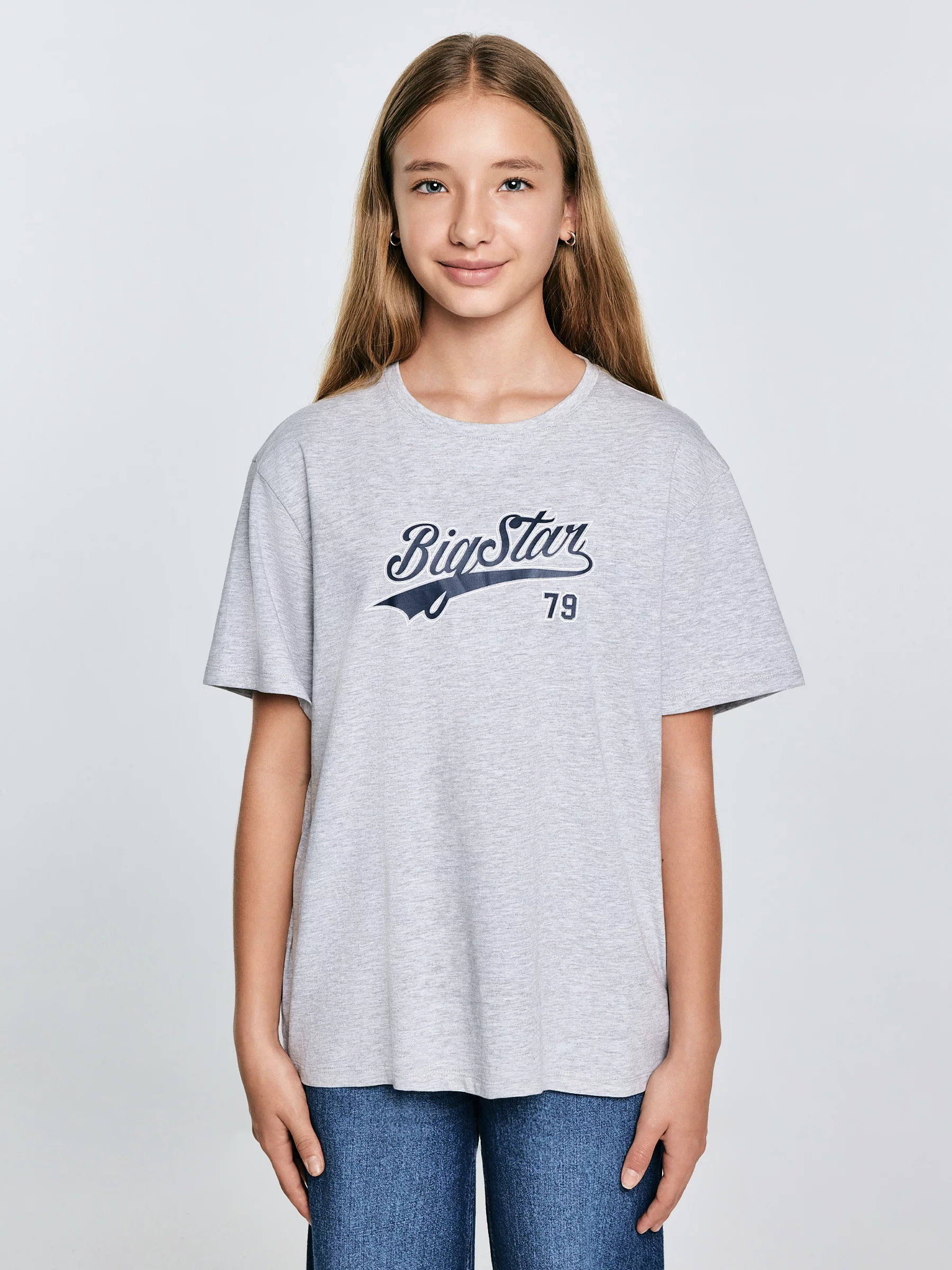Koszulka dziewczęca oversize z nadrukiem szara Emillia 901