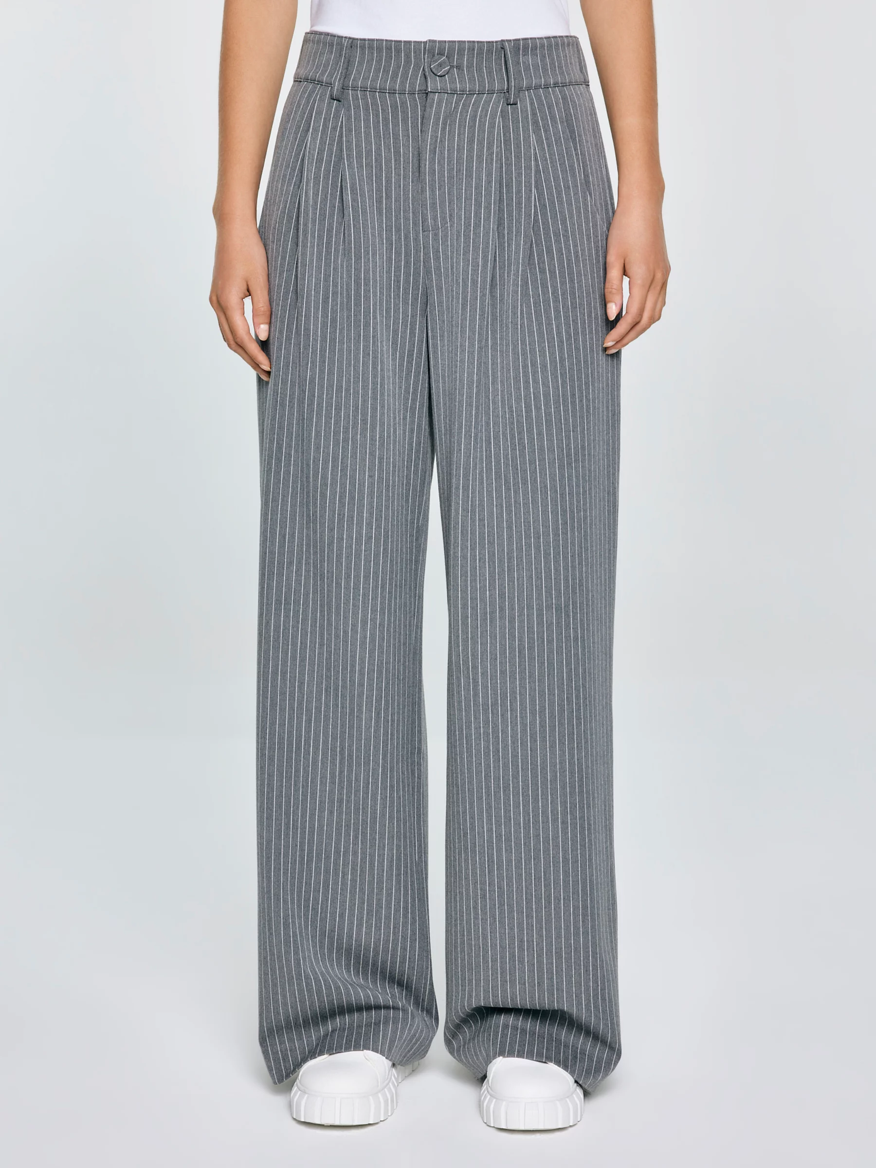 Spodnie damskie z szeroką nogawką w prążek szare Elvie 902