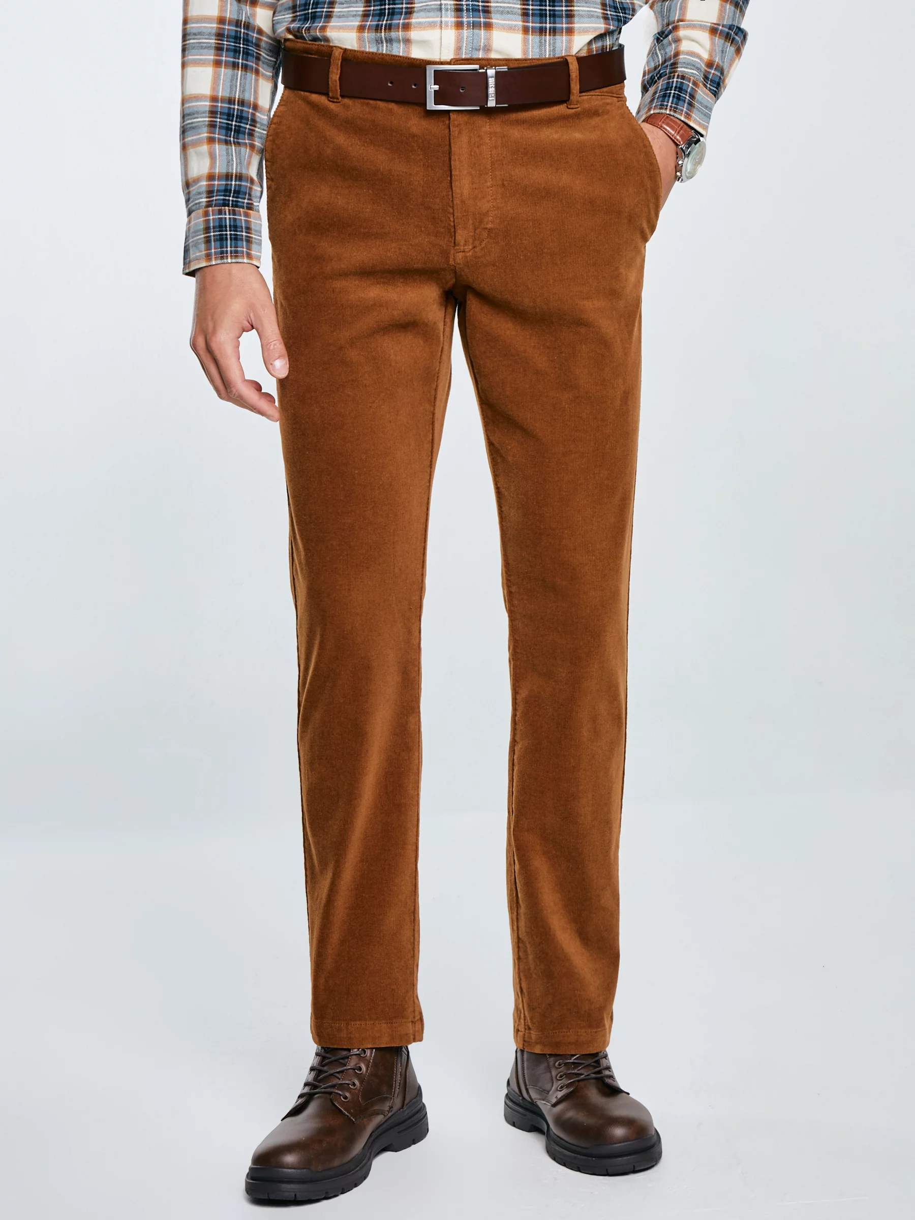 Spodnie męskie chinosy sztruks brązowe Trevis 802