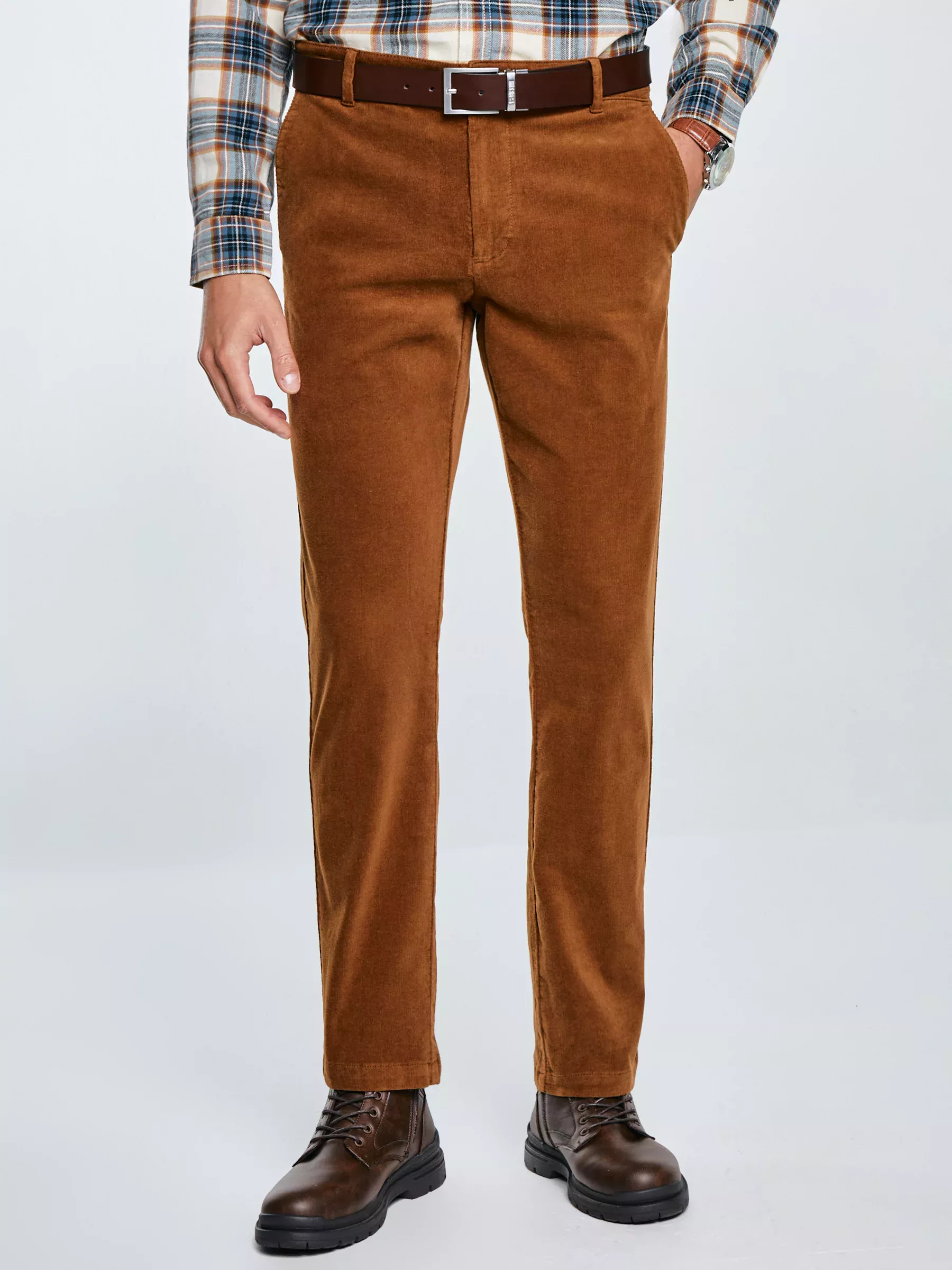 Spodnie męskie chinosy sztruks brązowe Trevis 802