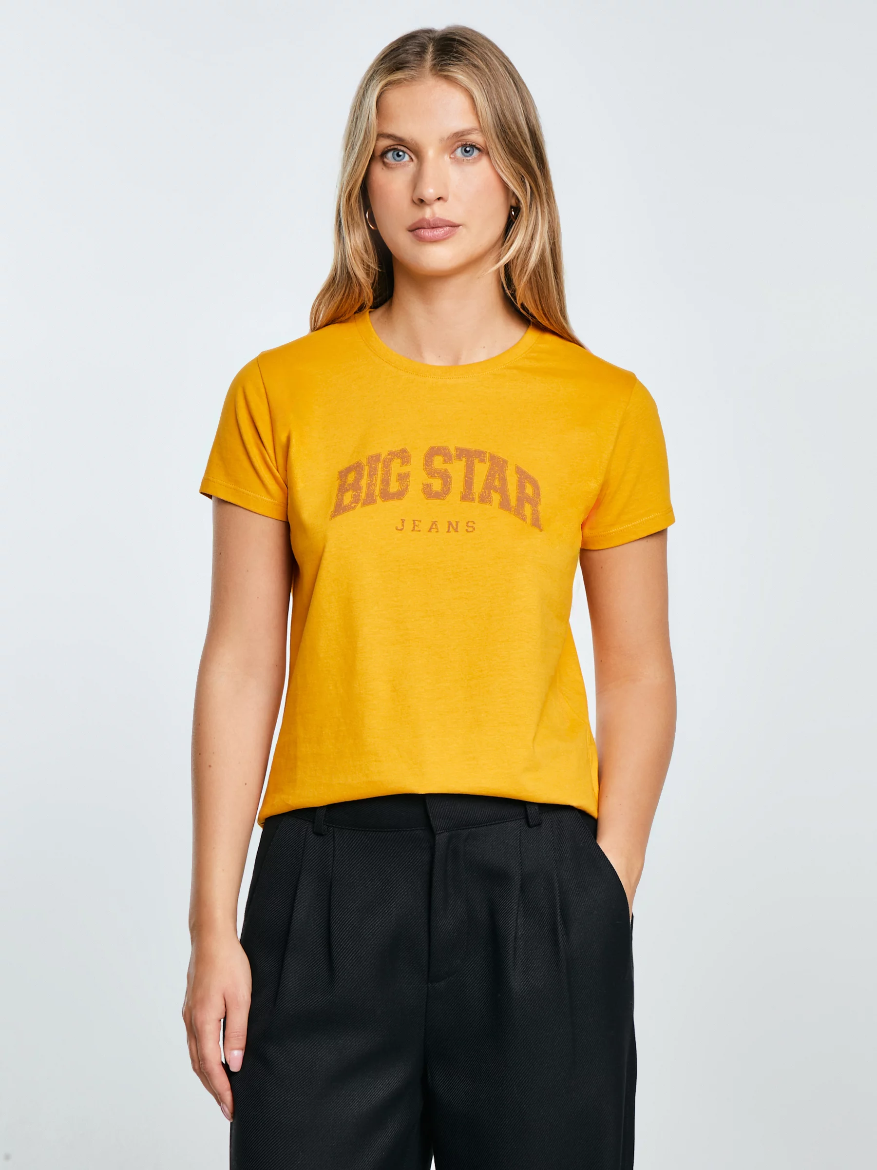 Koszulka damska bawełniana z logo BIG STAR żółta Ramila 201