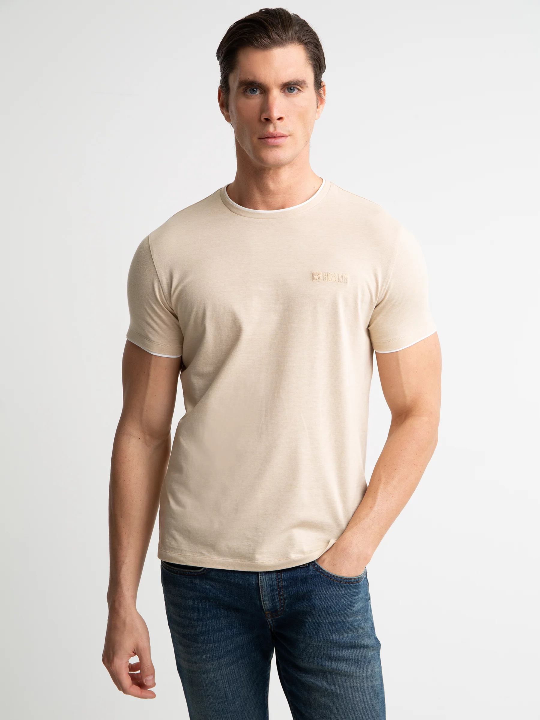 Koszulka męska melanżowa beżowa Fredris 801