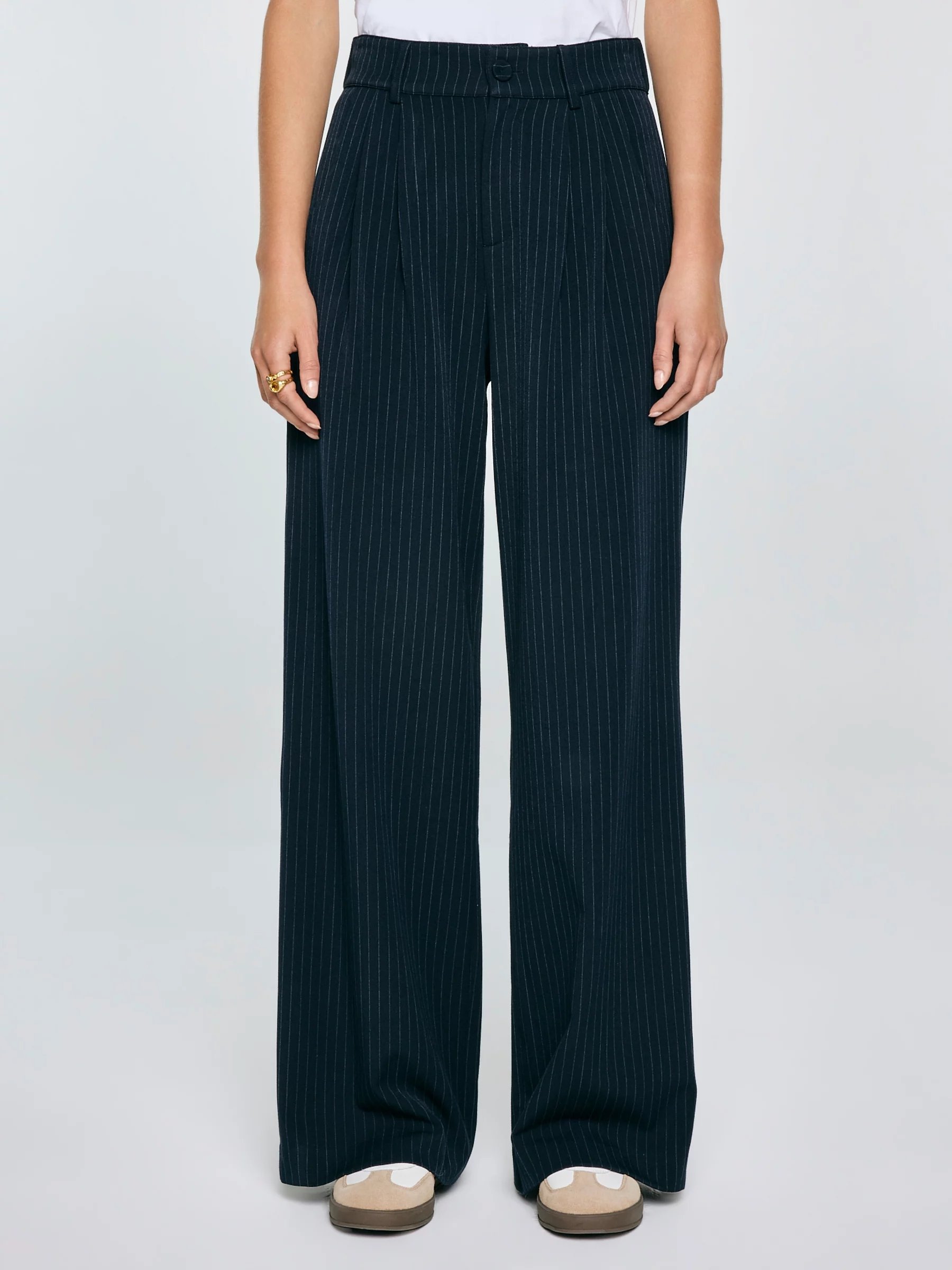 Spodnie damskie z szeroką nogawką w prążek granatowe Elvie 403