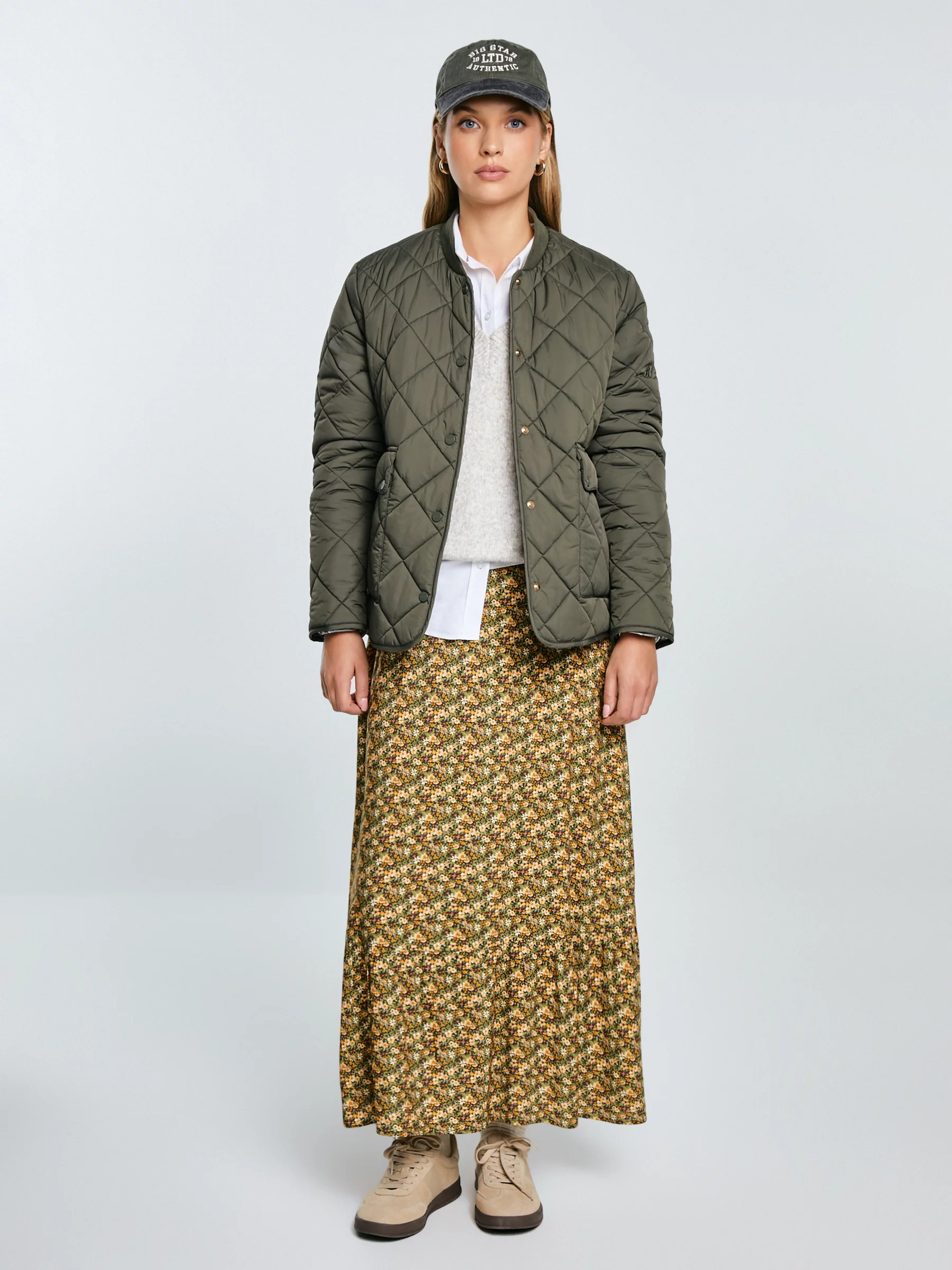 Spódnica damska midi z wiskozy z motywem kwiatowym żółta Inger 201