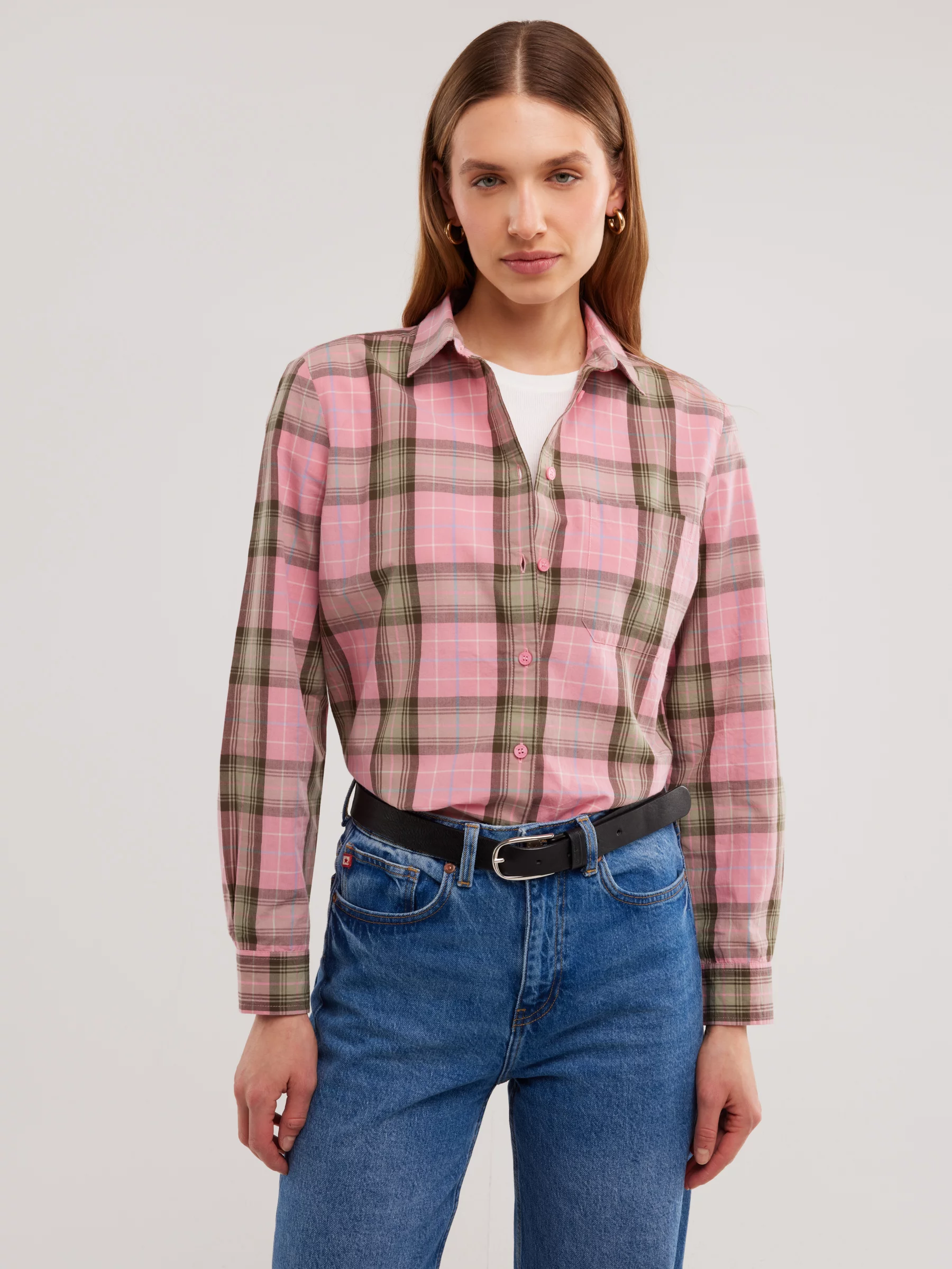 Koszula damska w kratę różowa Singi 601